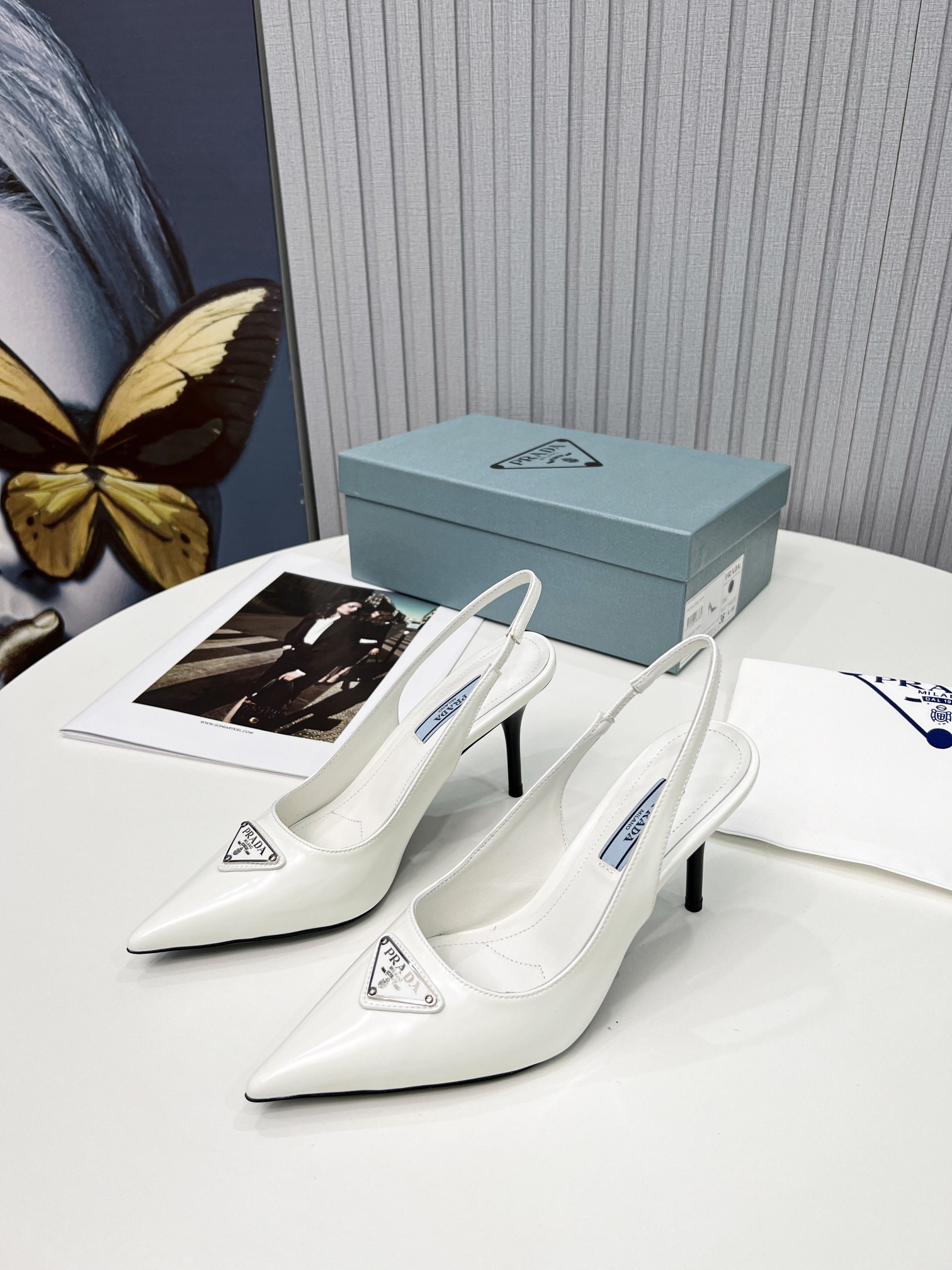 Pra*a Brushed Sling Pumps White For Women