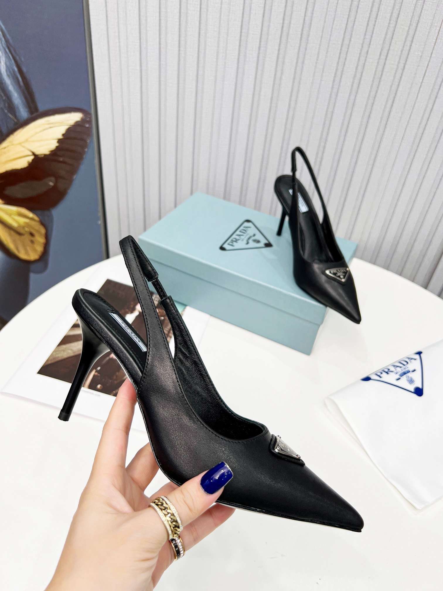 Pra*a Brushed Sling Pumps Black For Women