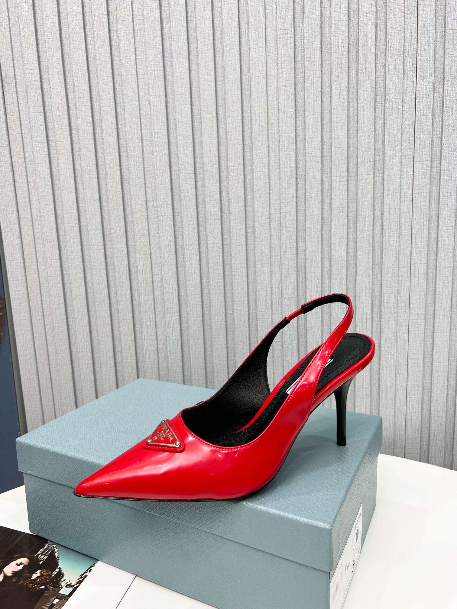 Pra*a Brushed Sling Pumps Red For Women