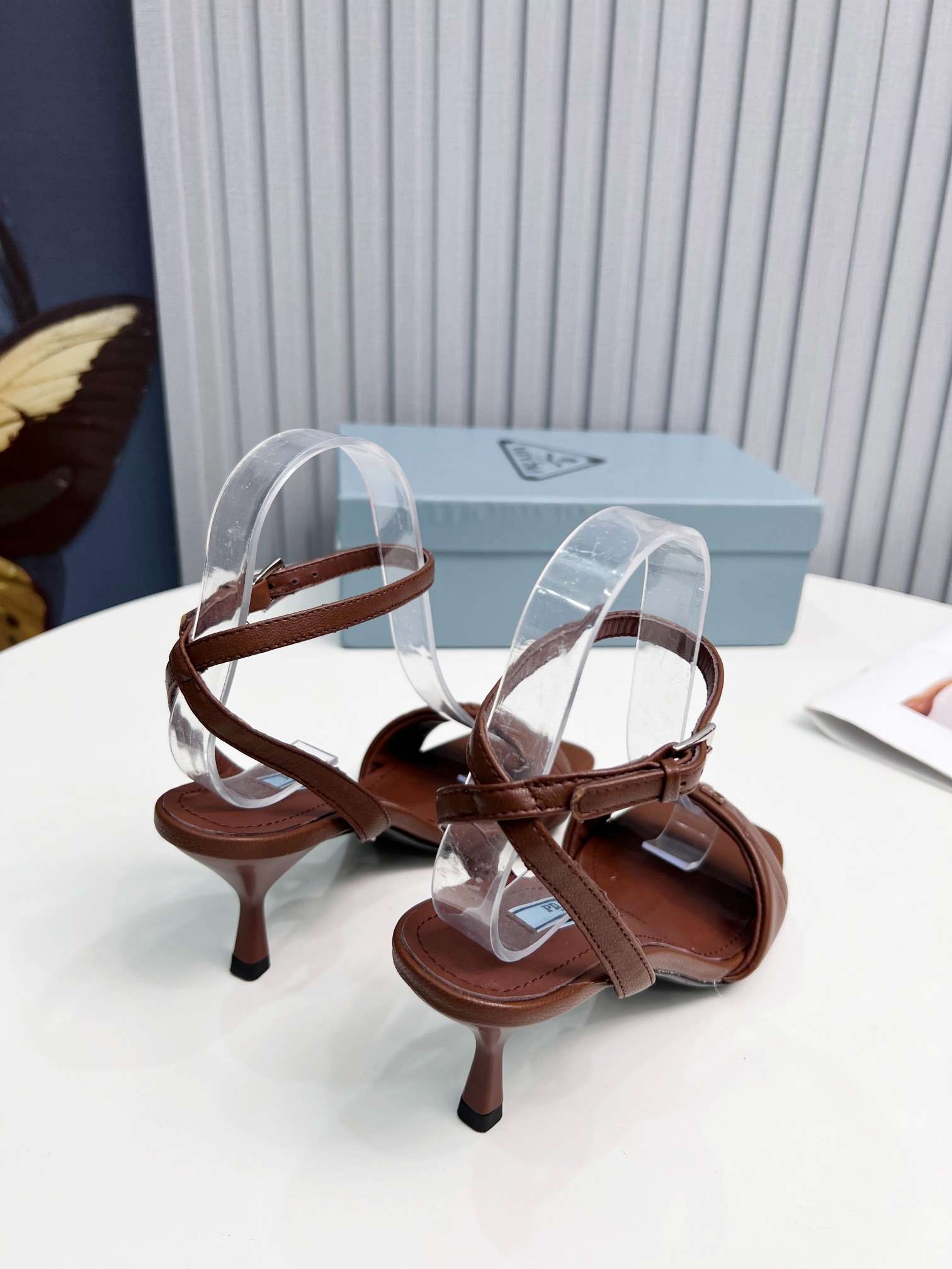 Pra*a Buckle Square Nose Pumps Brown For Women