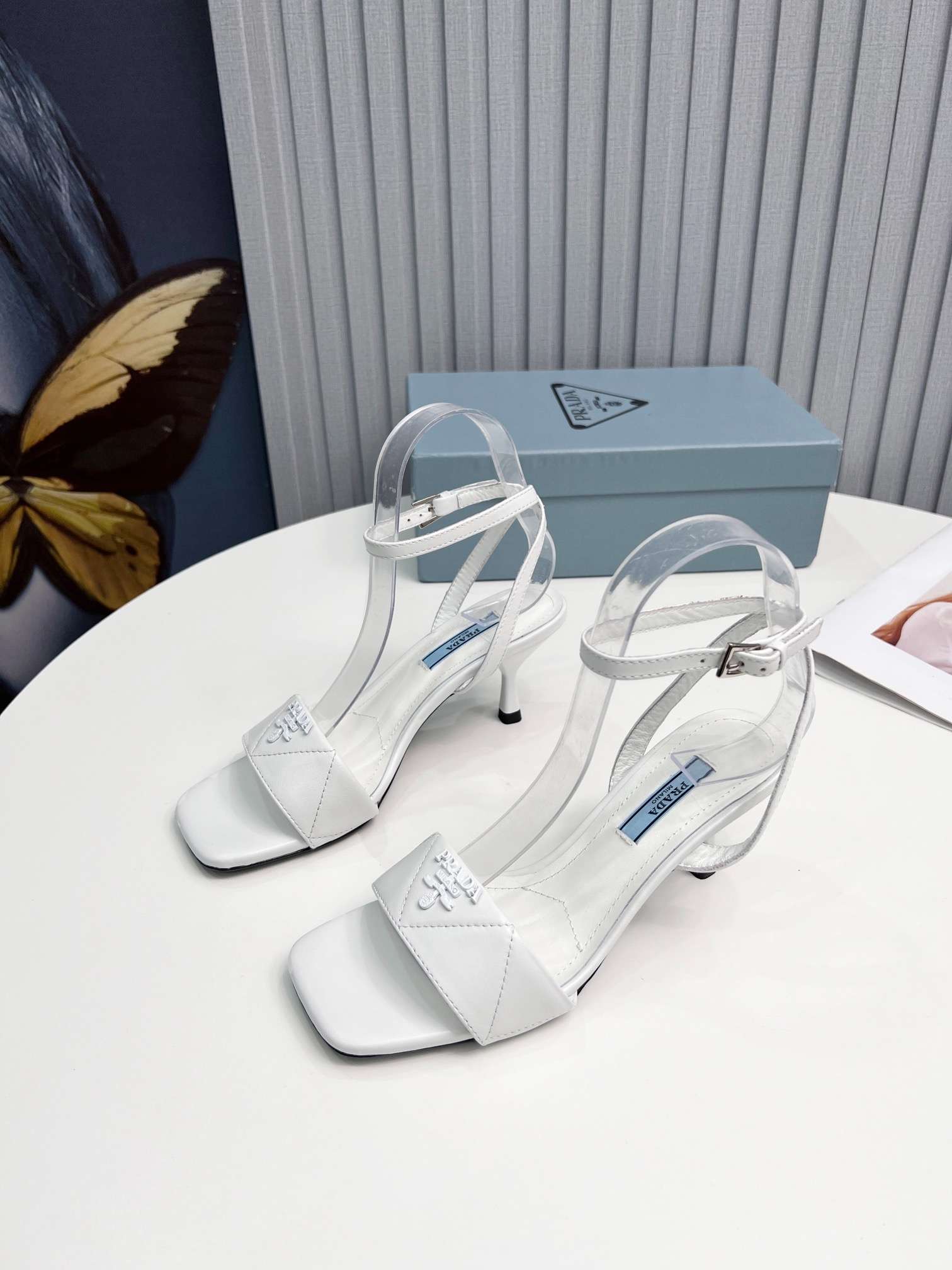 Pra*a Buckle Square Nose Pumps White For Women