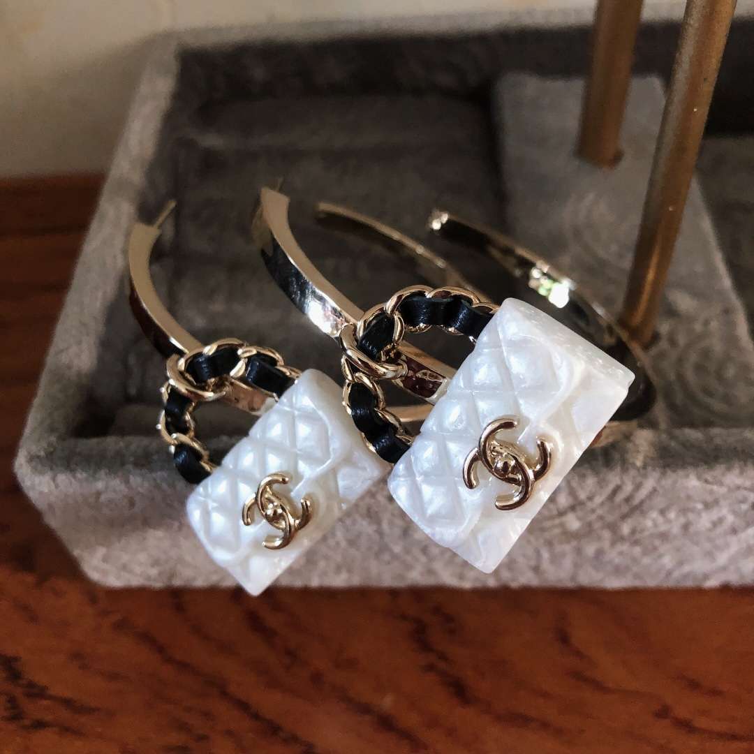 Ch**el Carrier Bag Earrings White For Women