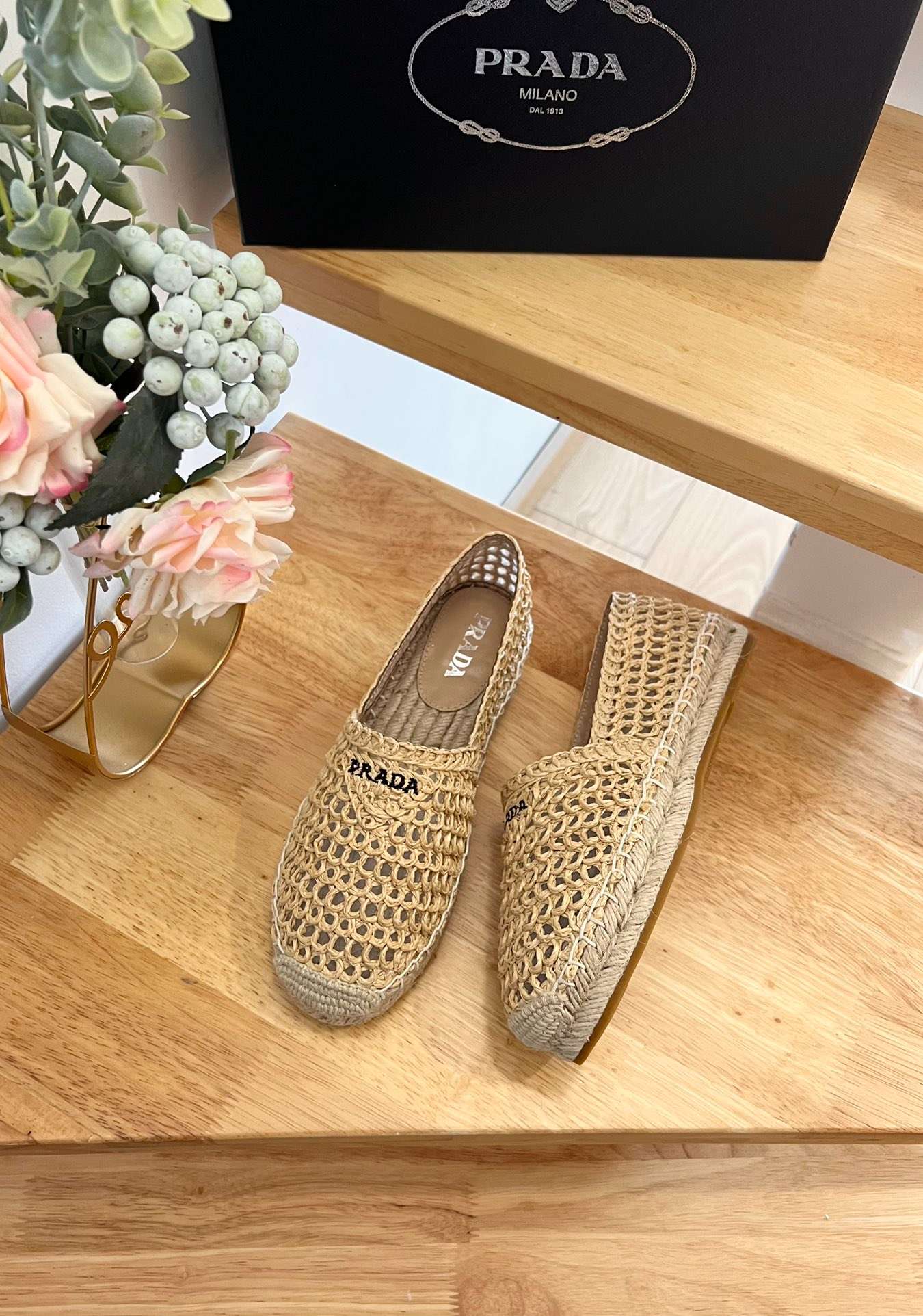 Pra*a Crochet Espadrilles Beige For Women 1S055N_3LLQ_F0018_F_020