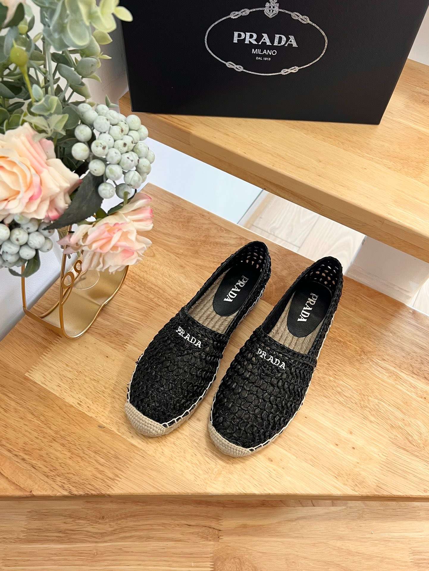 Pra*a Crochet Espadrilles Black For Women 1S055N_3LLQ_F0002_F_020