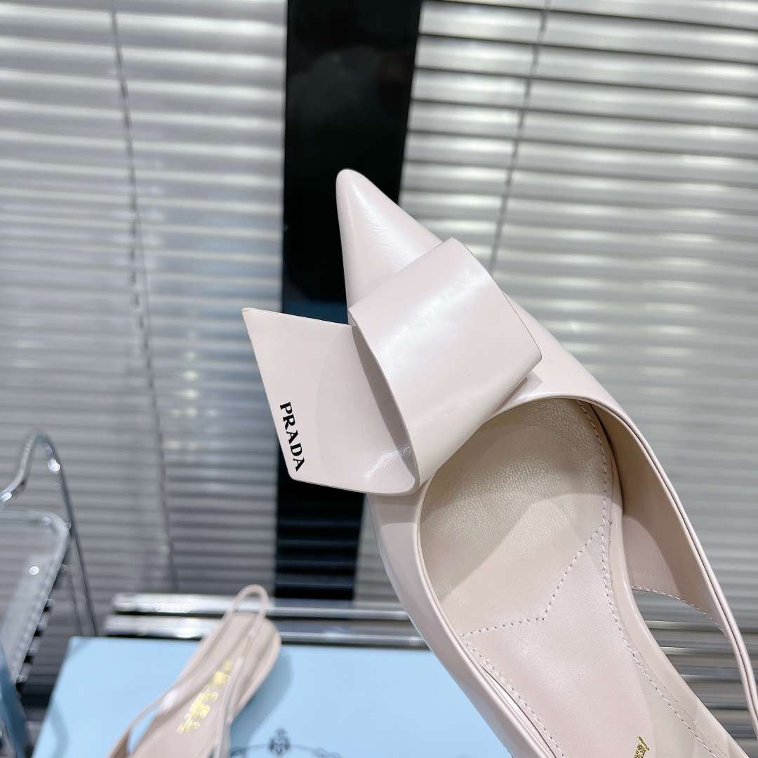 Pra*a Frill Slingback Pumps Cream For Women