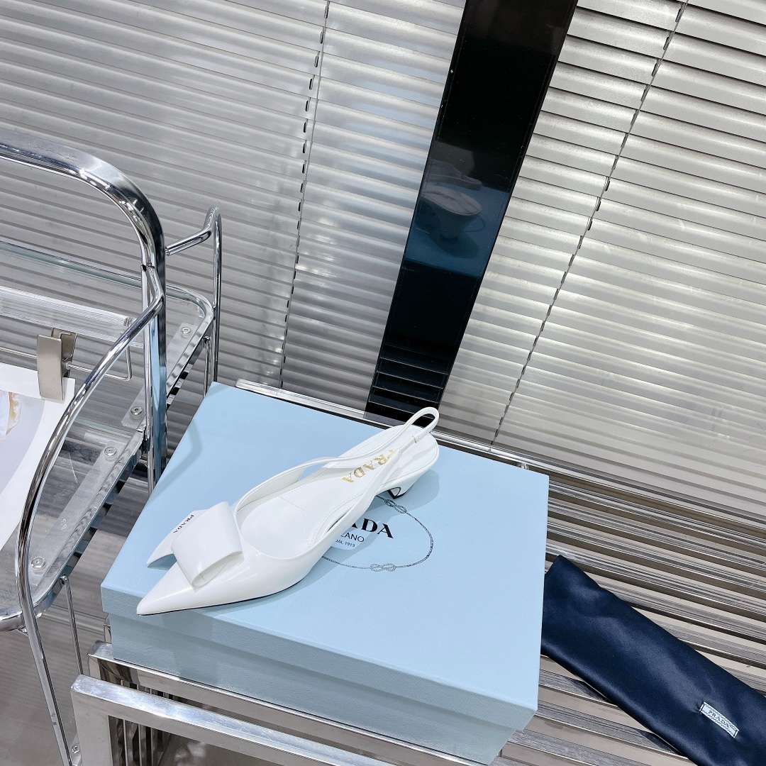 Pra*a Frill Slingback Pumps White For Women