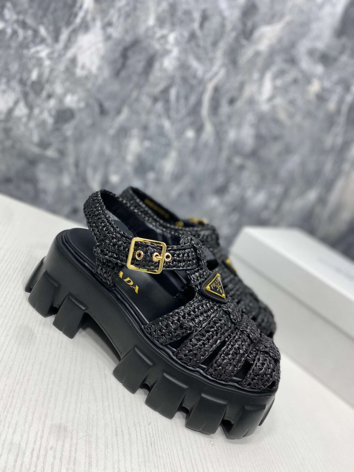 Pra*a Monolith Crochet Cage Sandals Black For Women