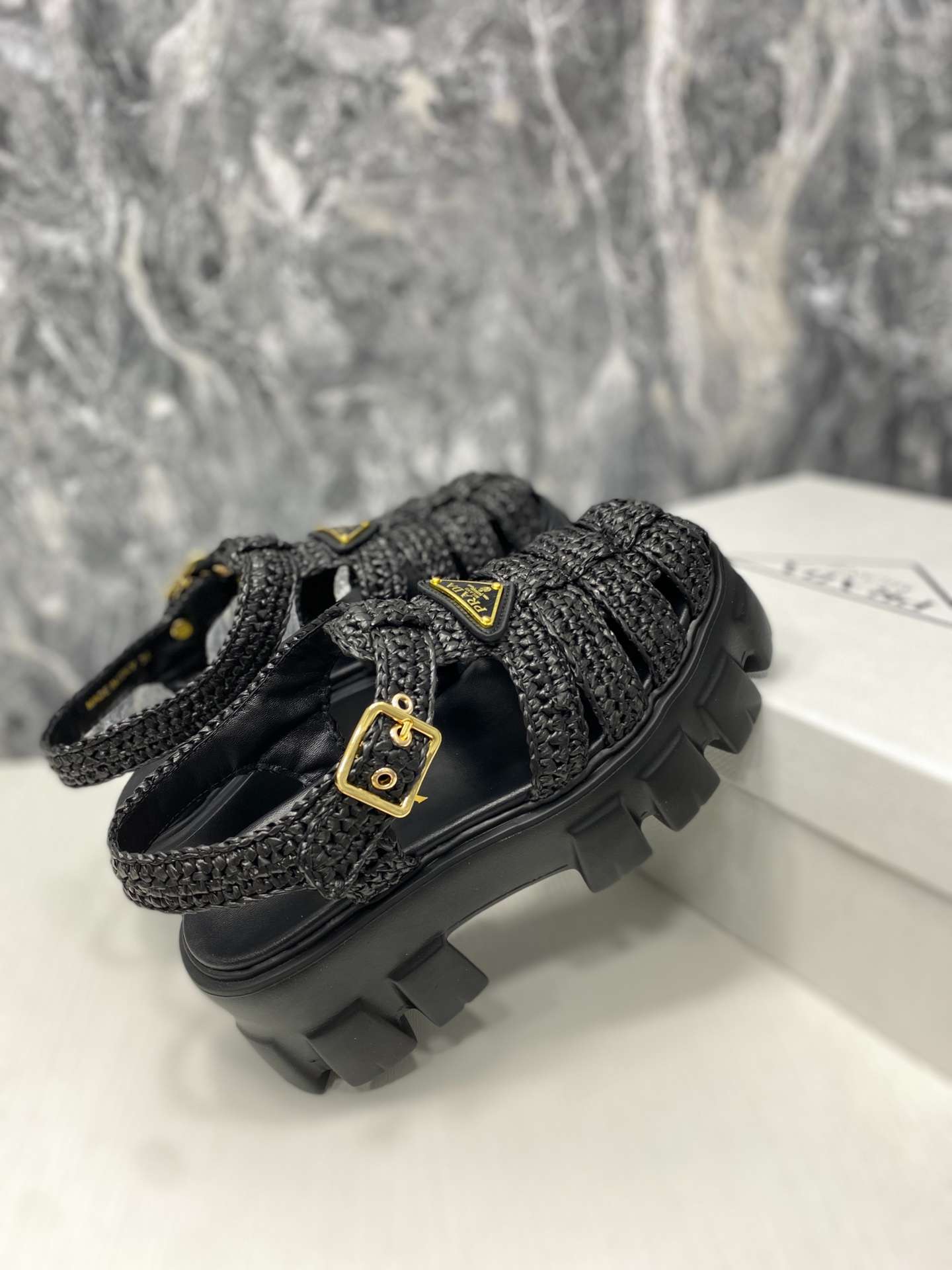 Pra*a Monolith Crochet Cage Sandals Black For Women