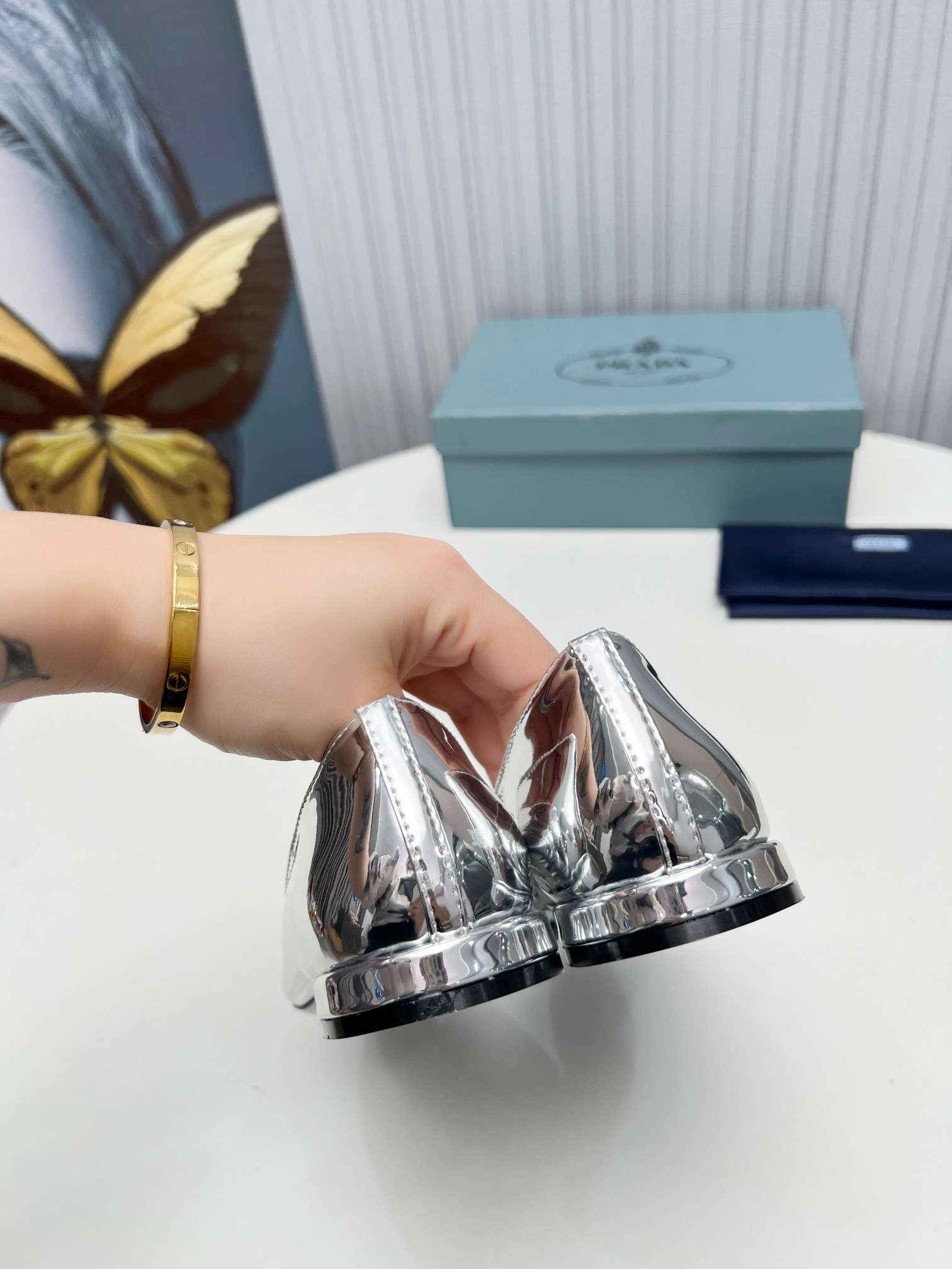 Pra*a Patent Ballerinas Silver For Women