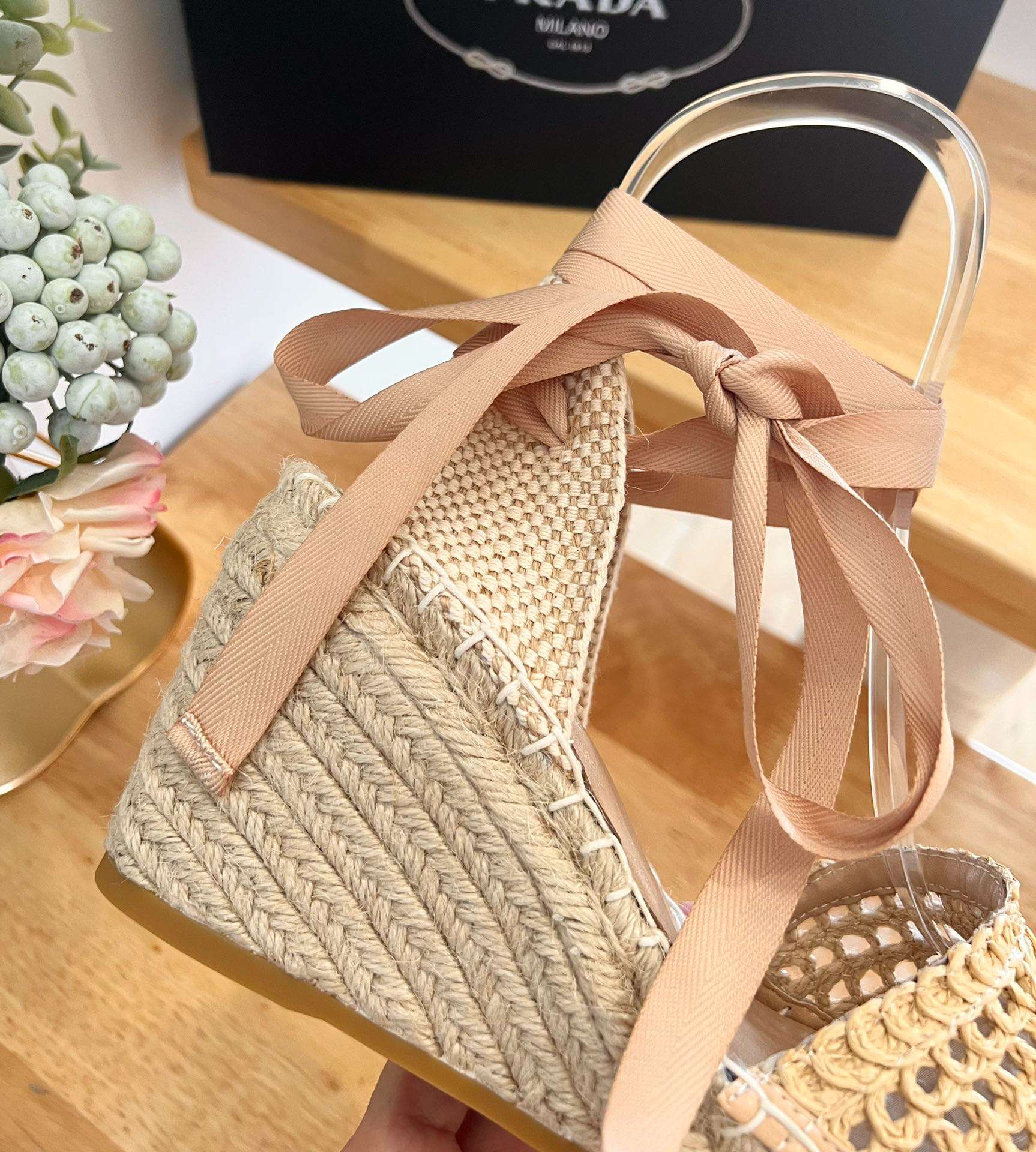 Linen Espadrille Wedge Sandals Beige For Women