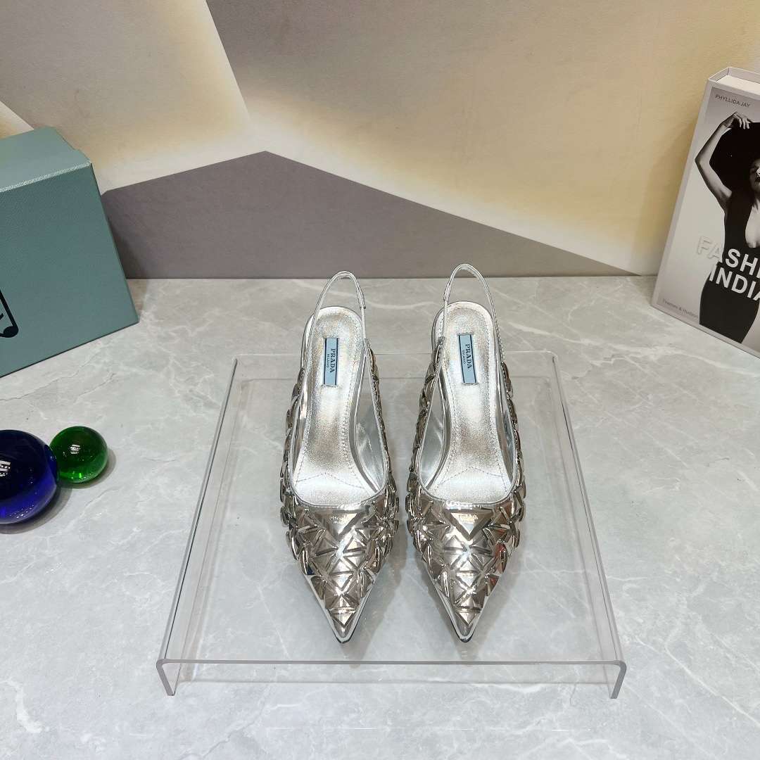Pra*a Slingback Spike Pumps Silver For Women