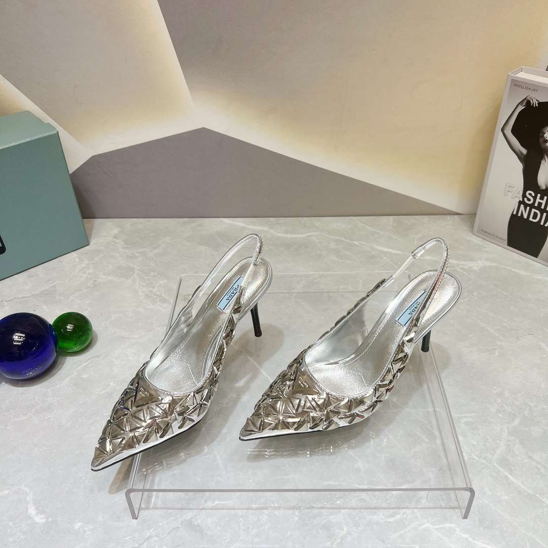 Pra*a Slingback Spike Pumps Silver For Women