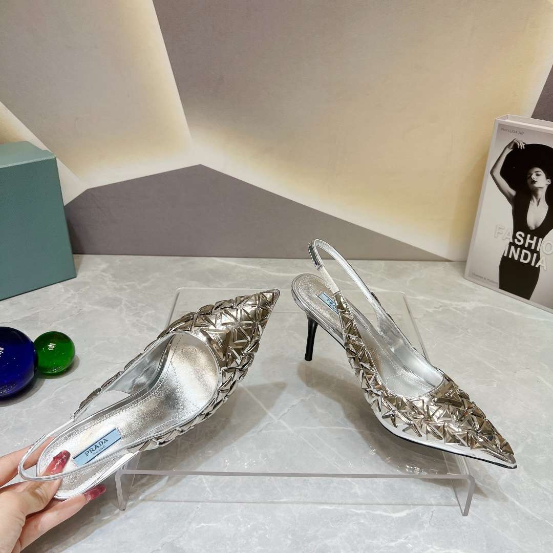 Pra*a Slingback Spike Pumps Silver For Women