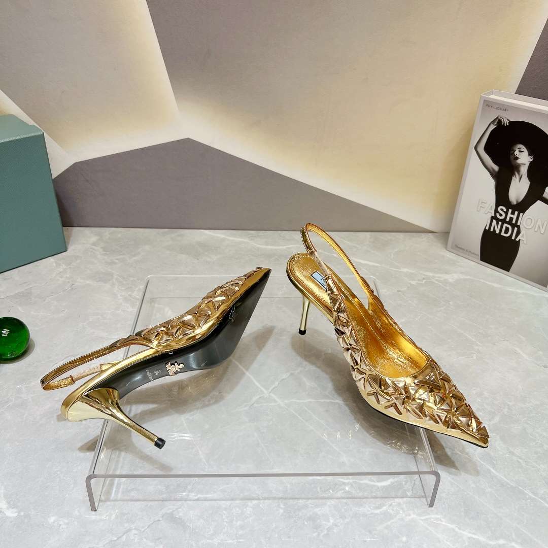 Pra*a Slingback Spike Pumps Gold For Women