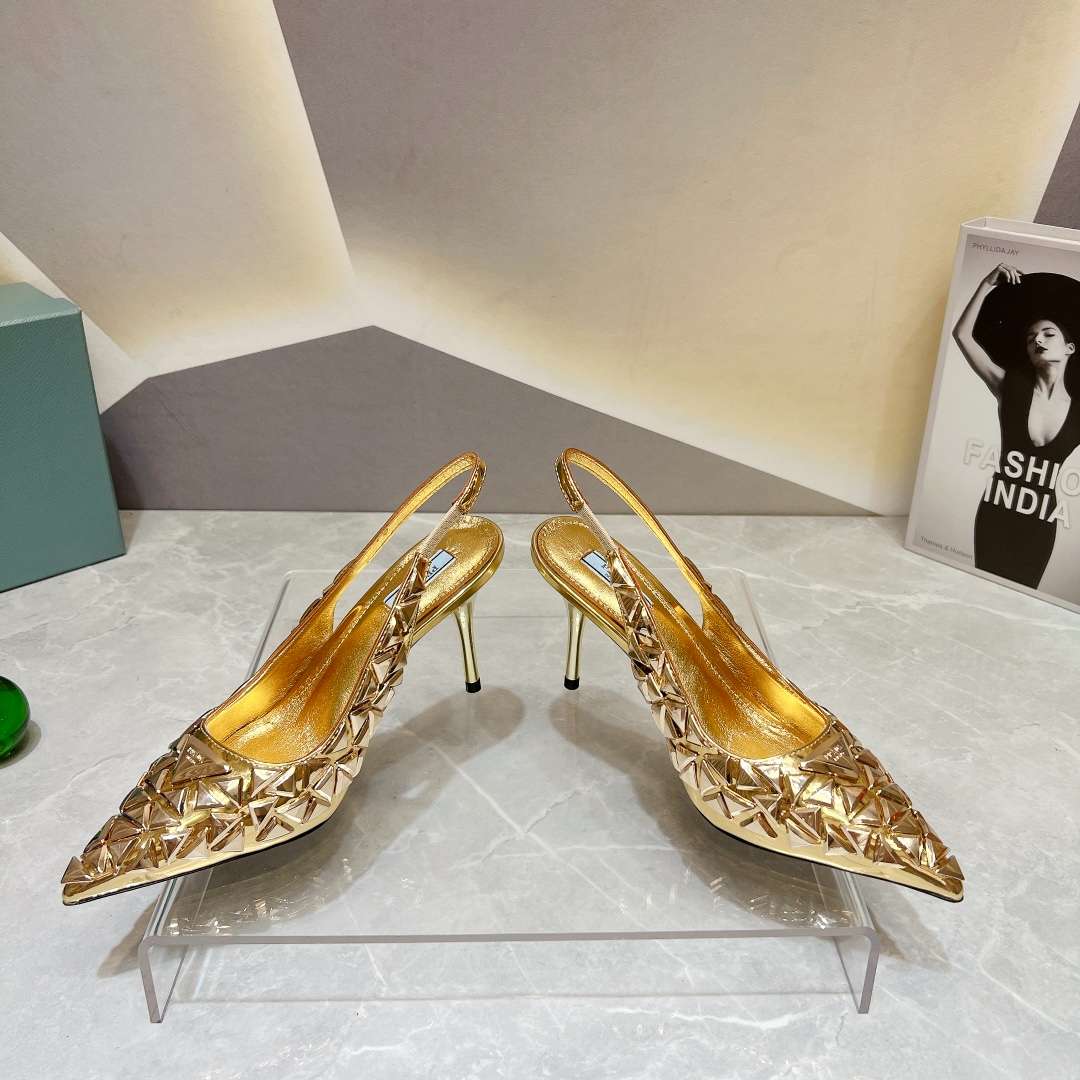 Pra*a Slingback Spike Pumps Gold For Women
