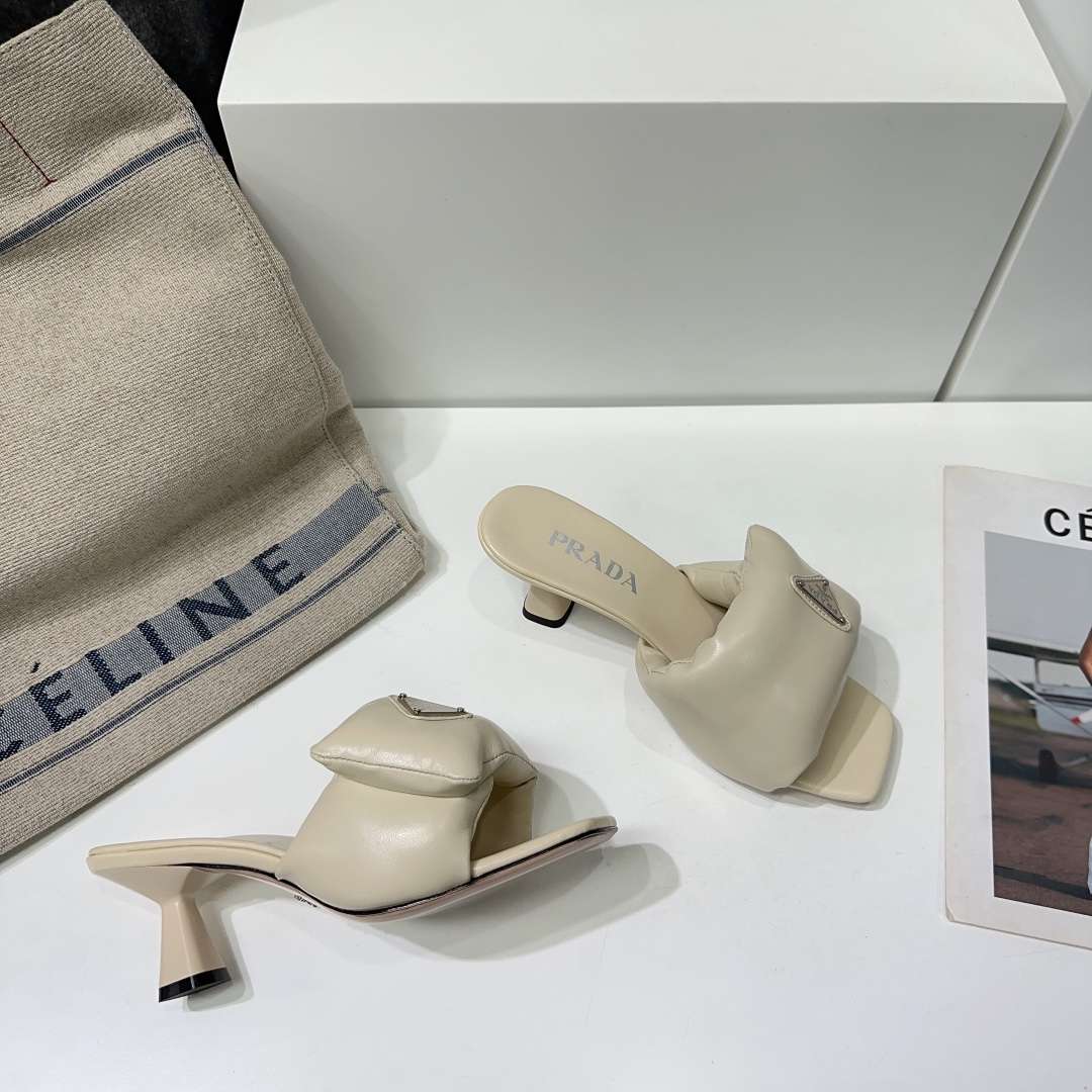 Pra*a Soft Padded Nappa Sandals Cream For Women