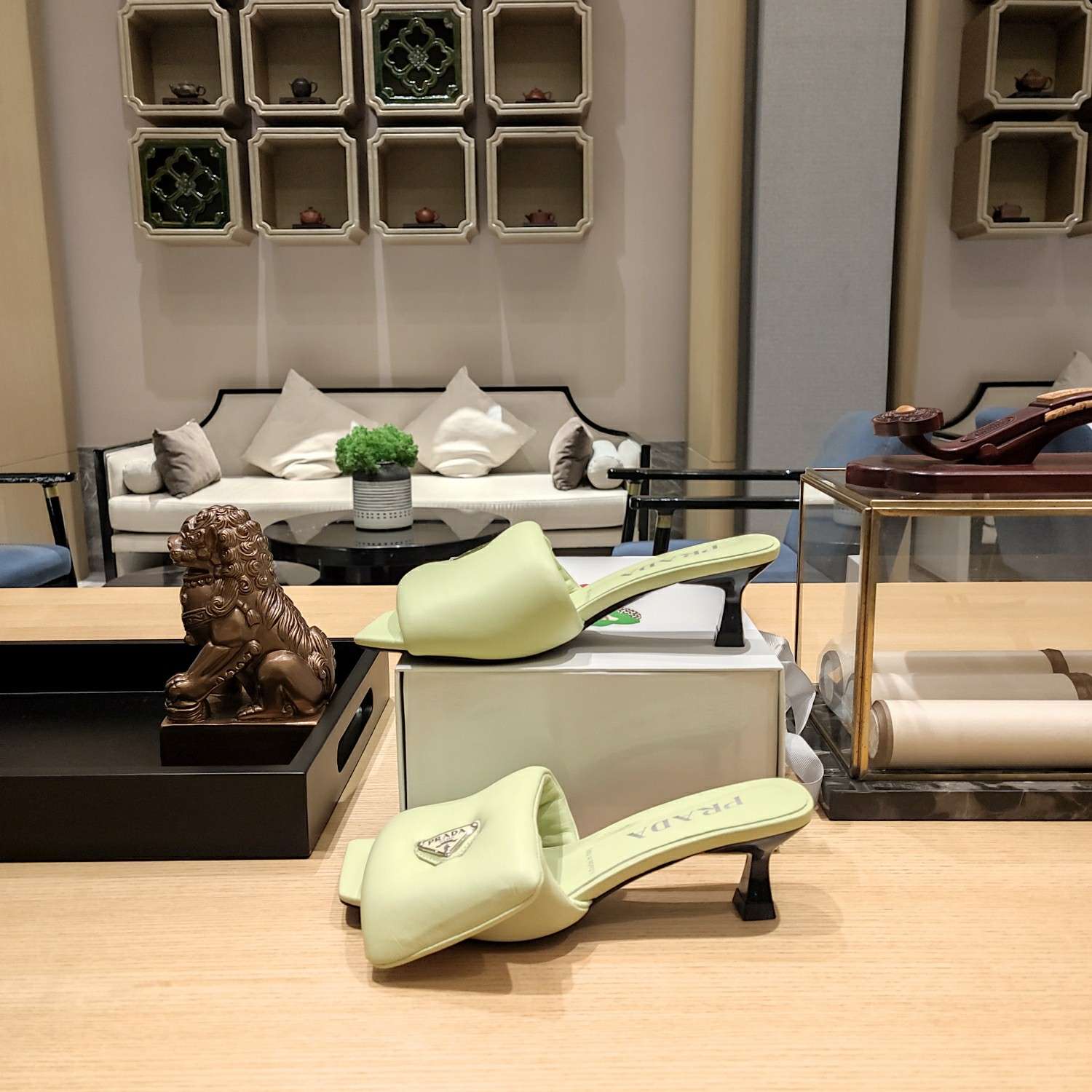 Pra*a Soft Padded Nappa Slides Beige For Women