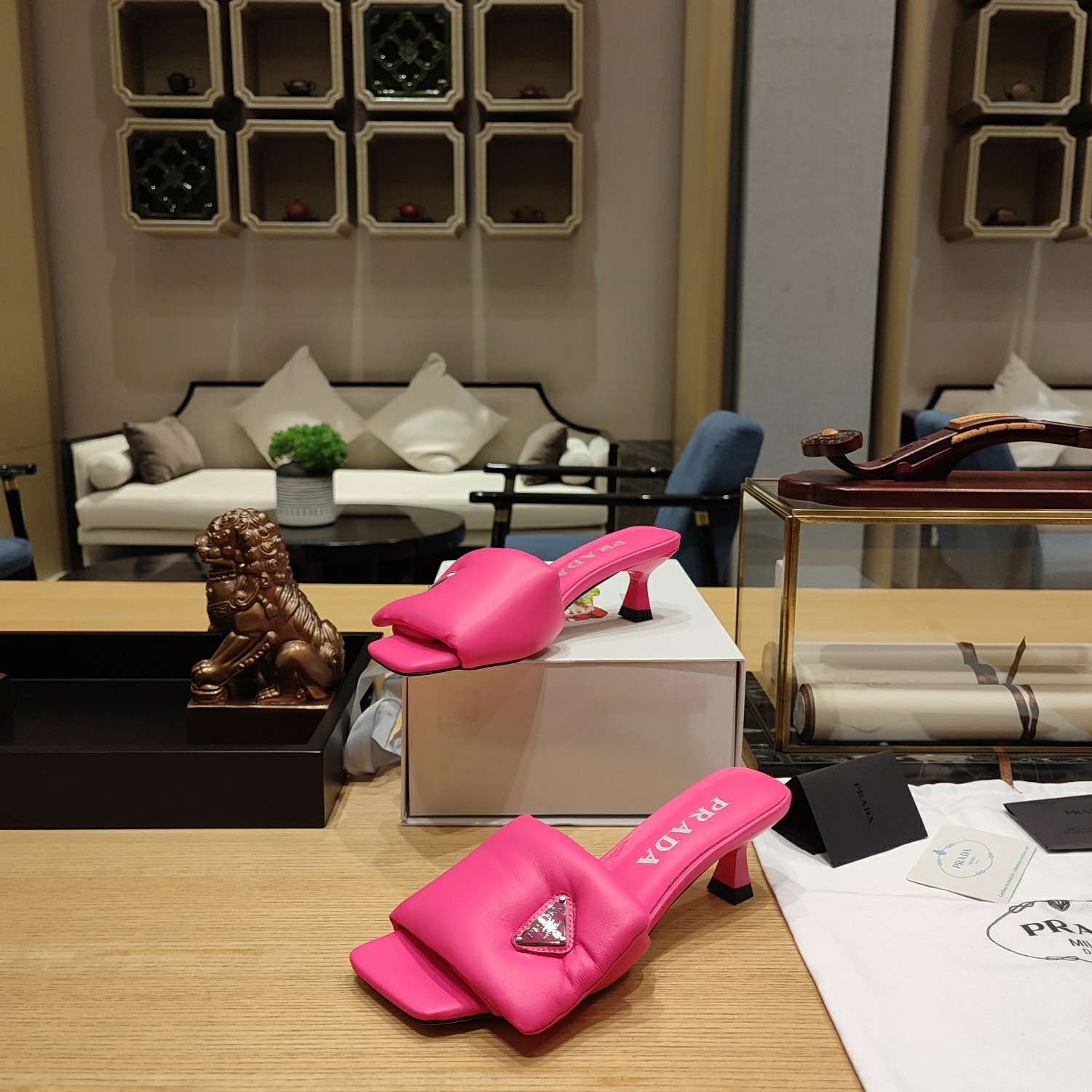 Pra*a Soft Padded Nappa Slides Pink For Women