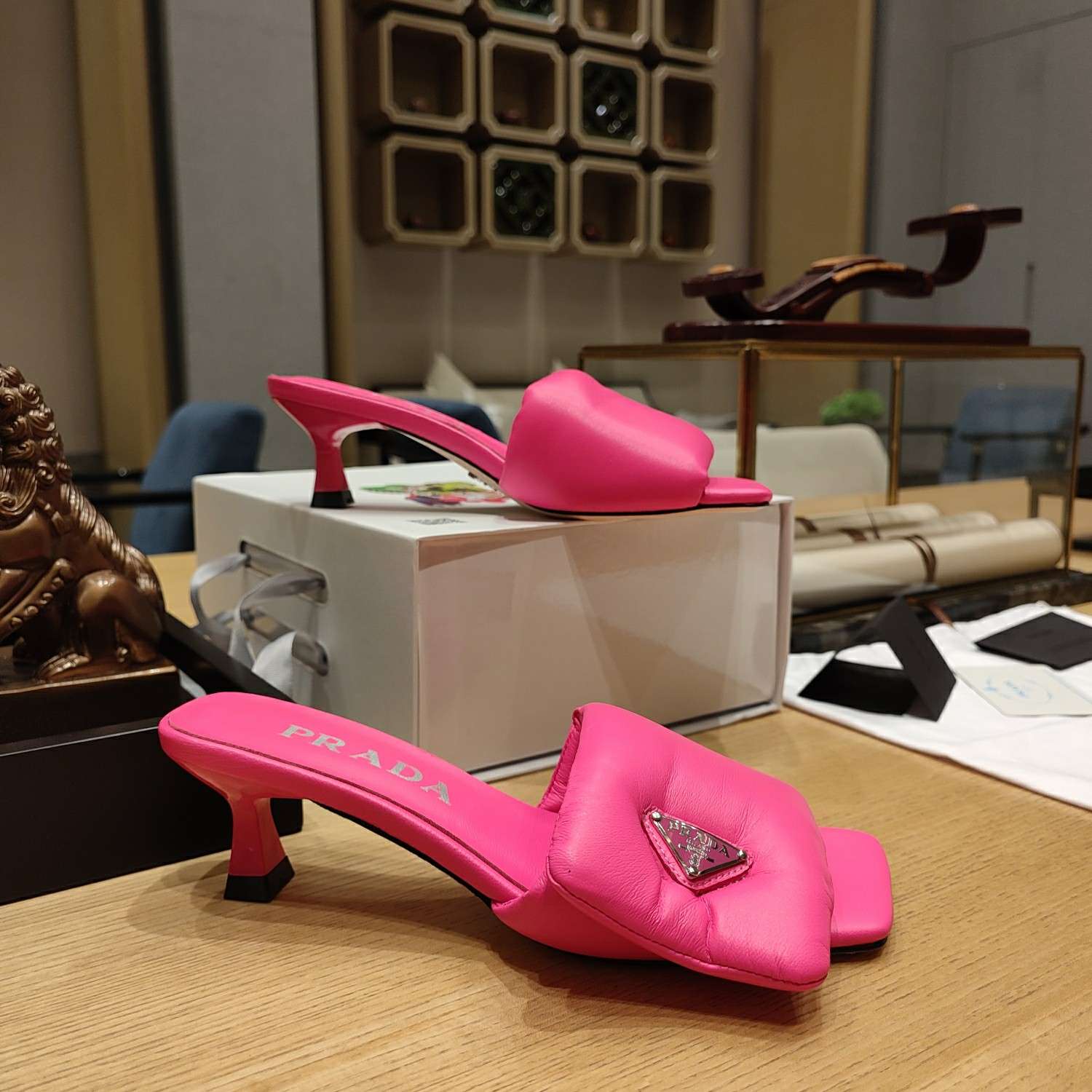 Pra*a Soft Padded Nappa Slides Pink For Women