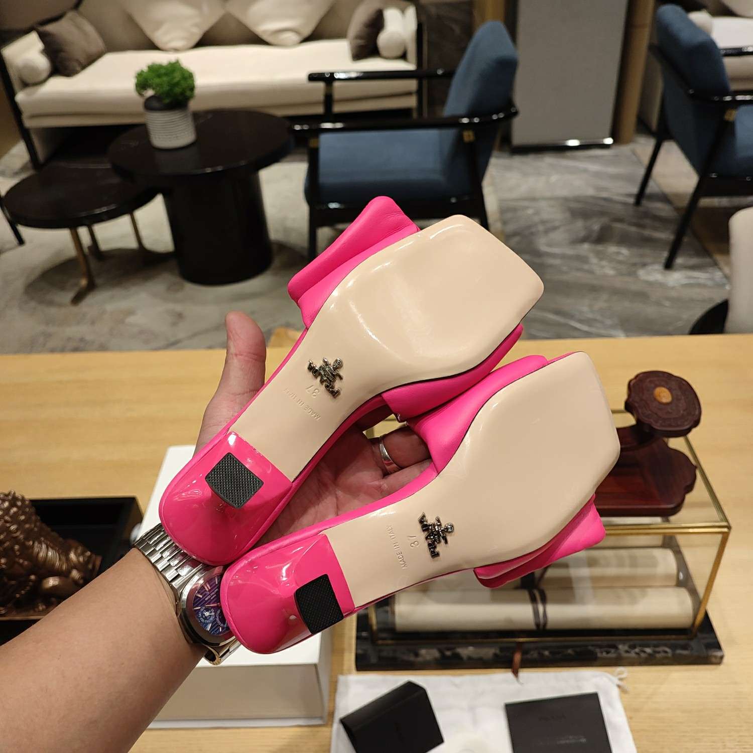 Pra*a Soft Padded Nappa Slides Pink For Women