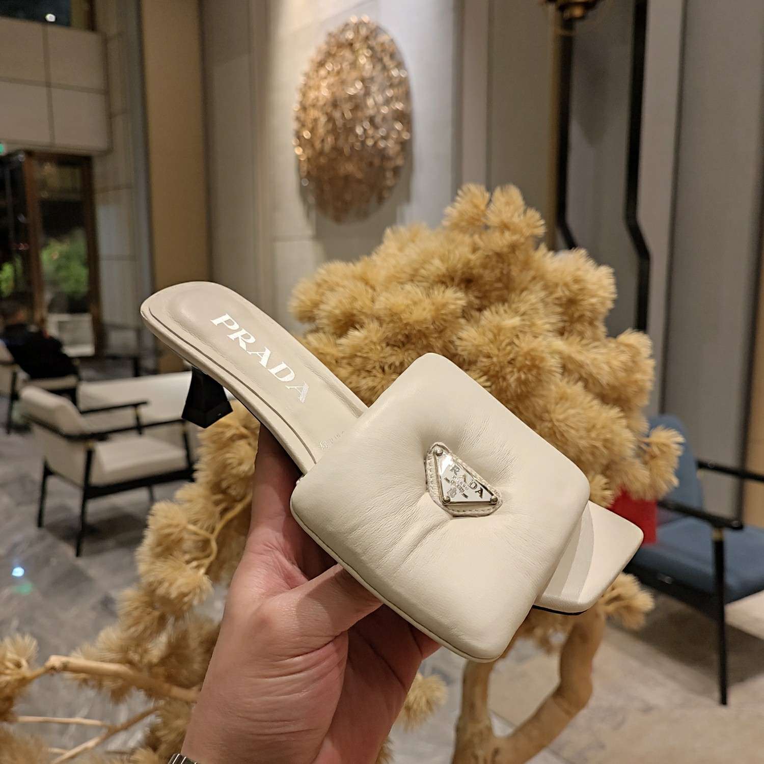 Pra*a Soft Padded Nappa Slides White For Women