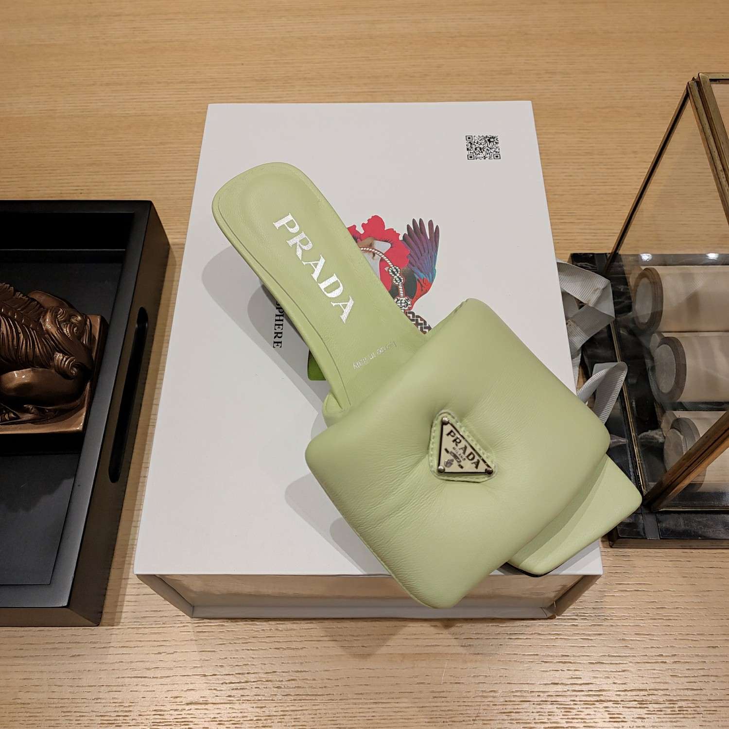 Pra*a Soft Padded Nappa Slides Beige For Women