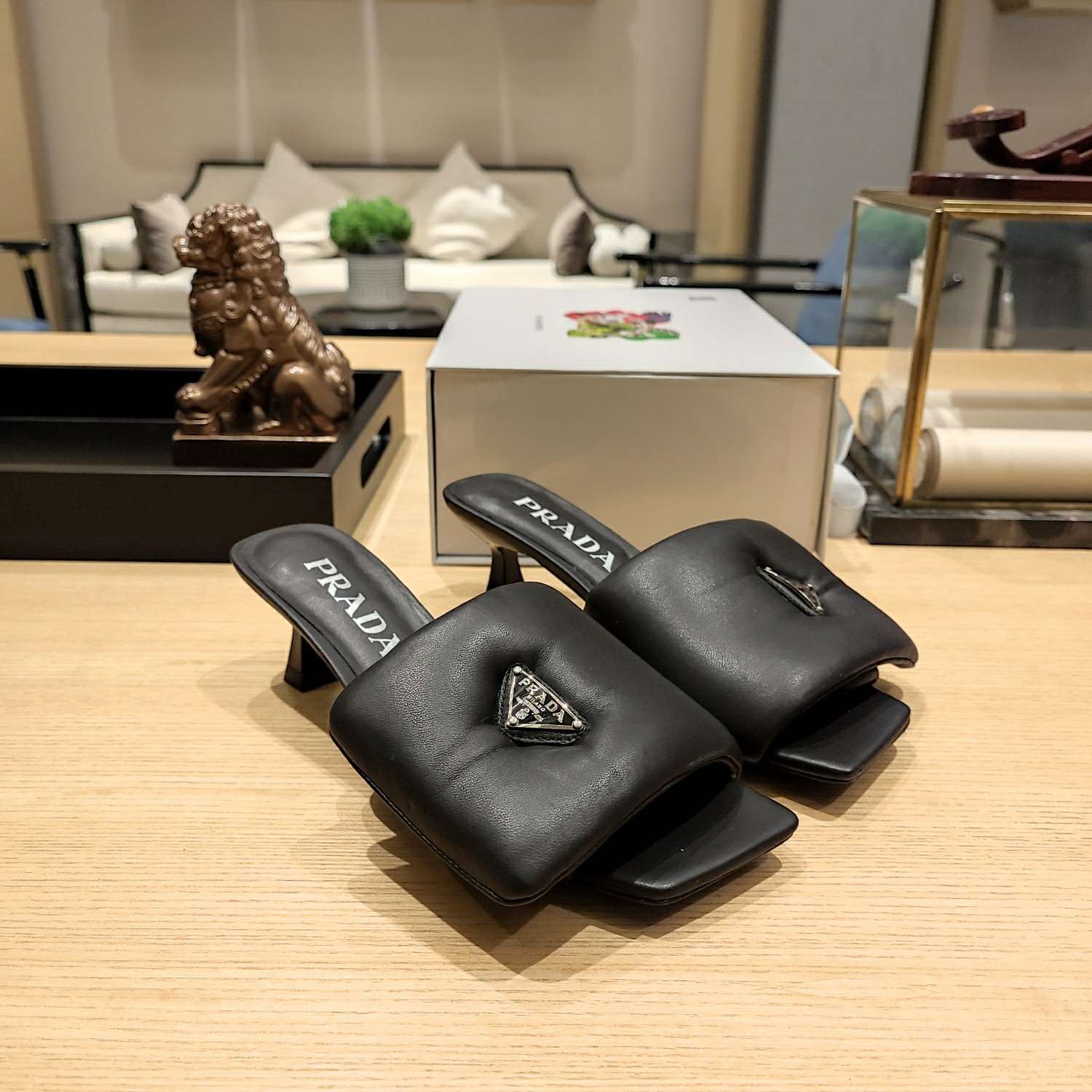 Pra*a Soft Padded Nappa Slides Black For Women