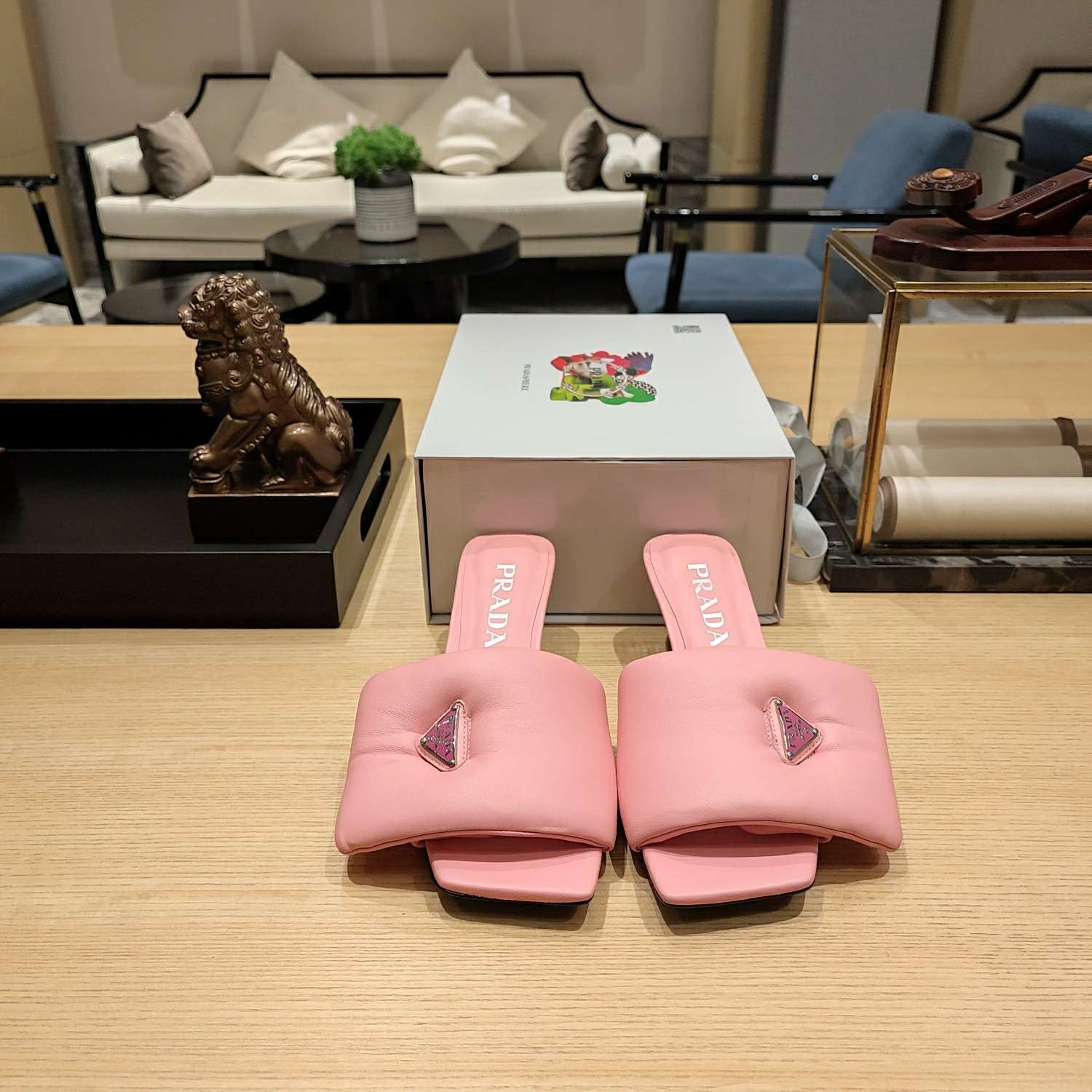 Pra*a Soft Padded Nappa Slides Light Pink For Women