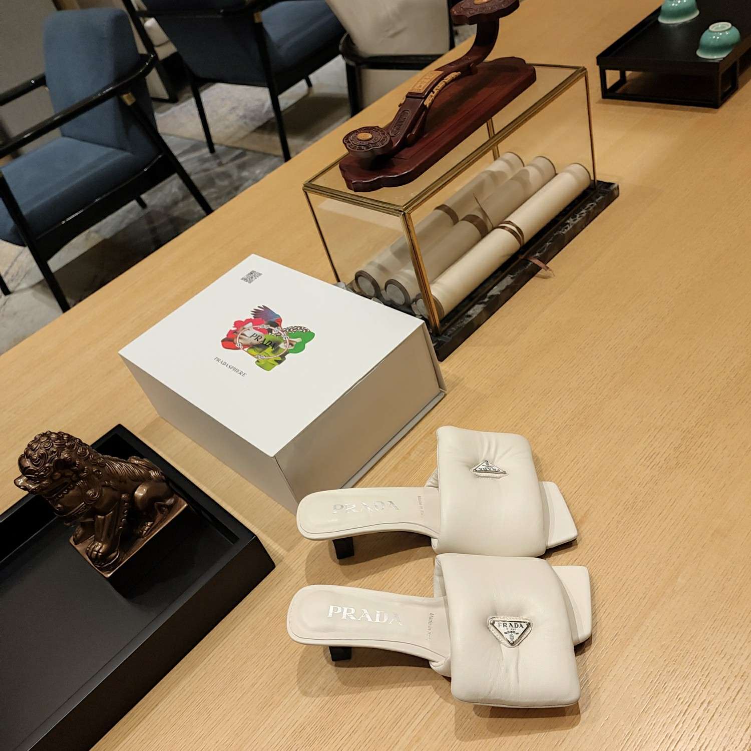 Pra*a Soft Padded Nappa Slides White For Women