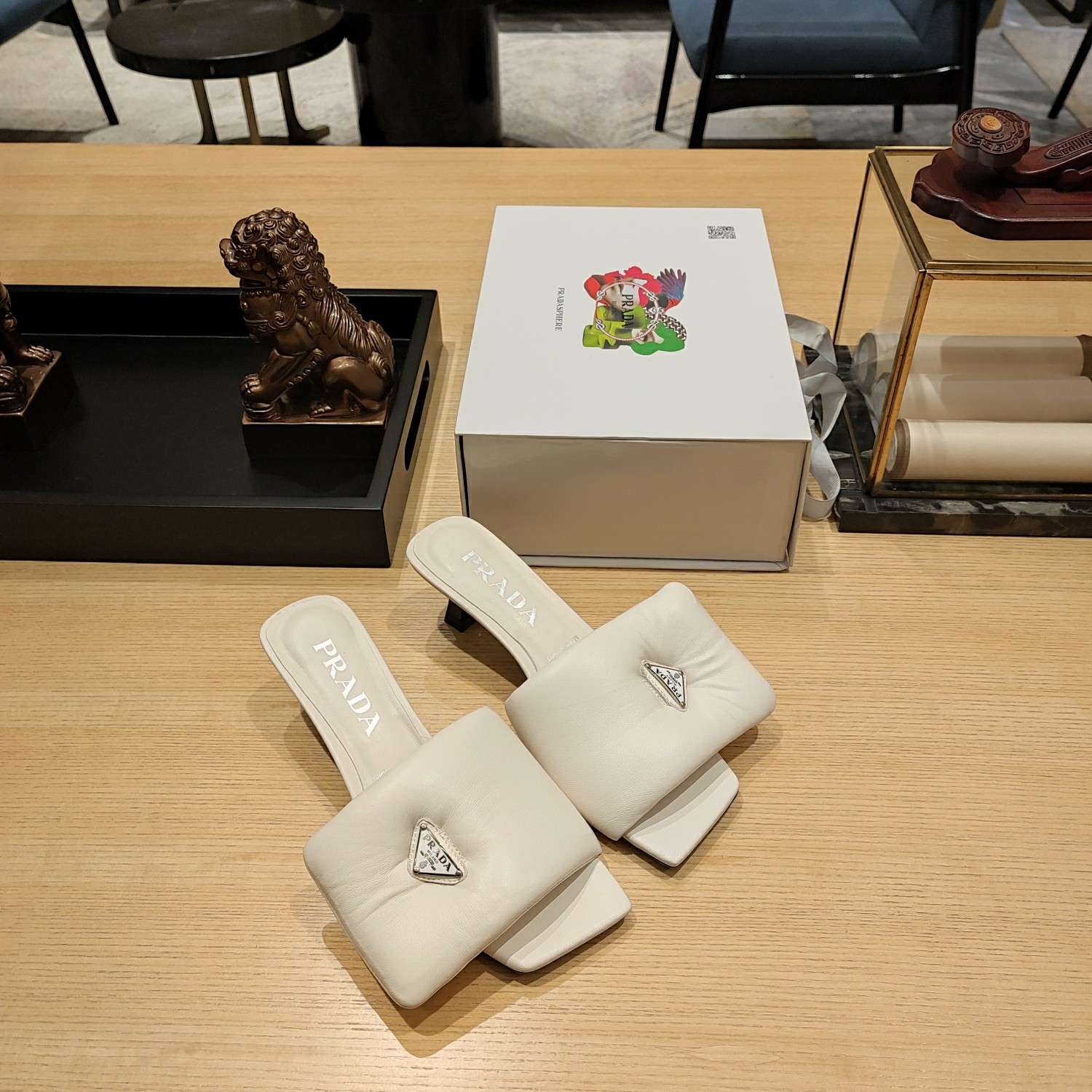 Pra*a Soft Padded Nappa Slides White For Women