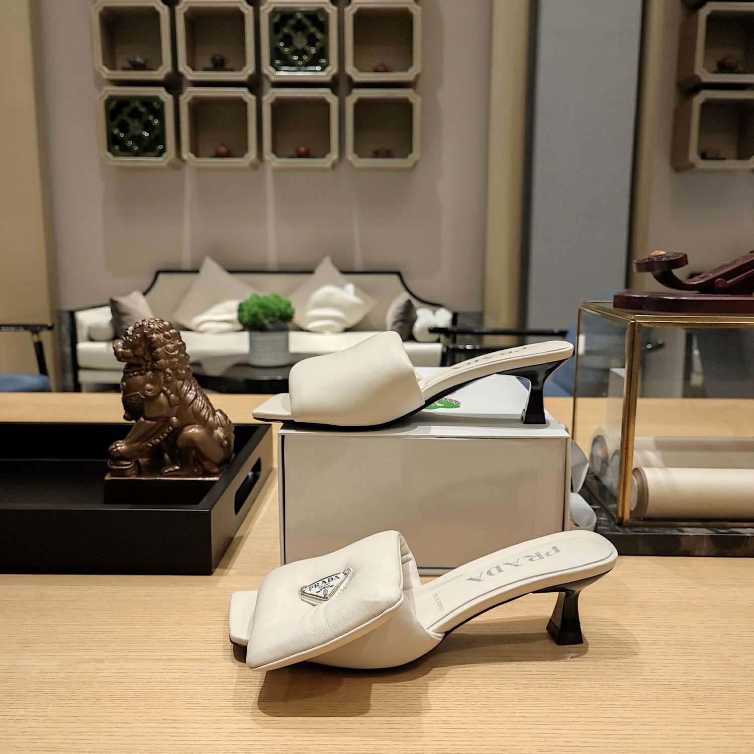 Pra*a Soft Padded Nappa Slides White For Women