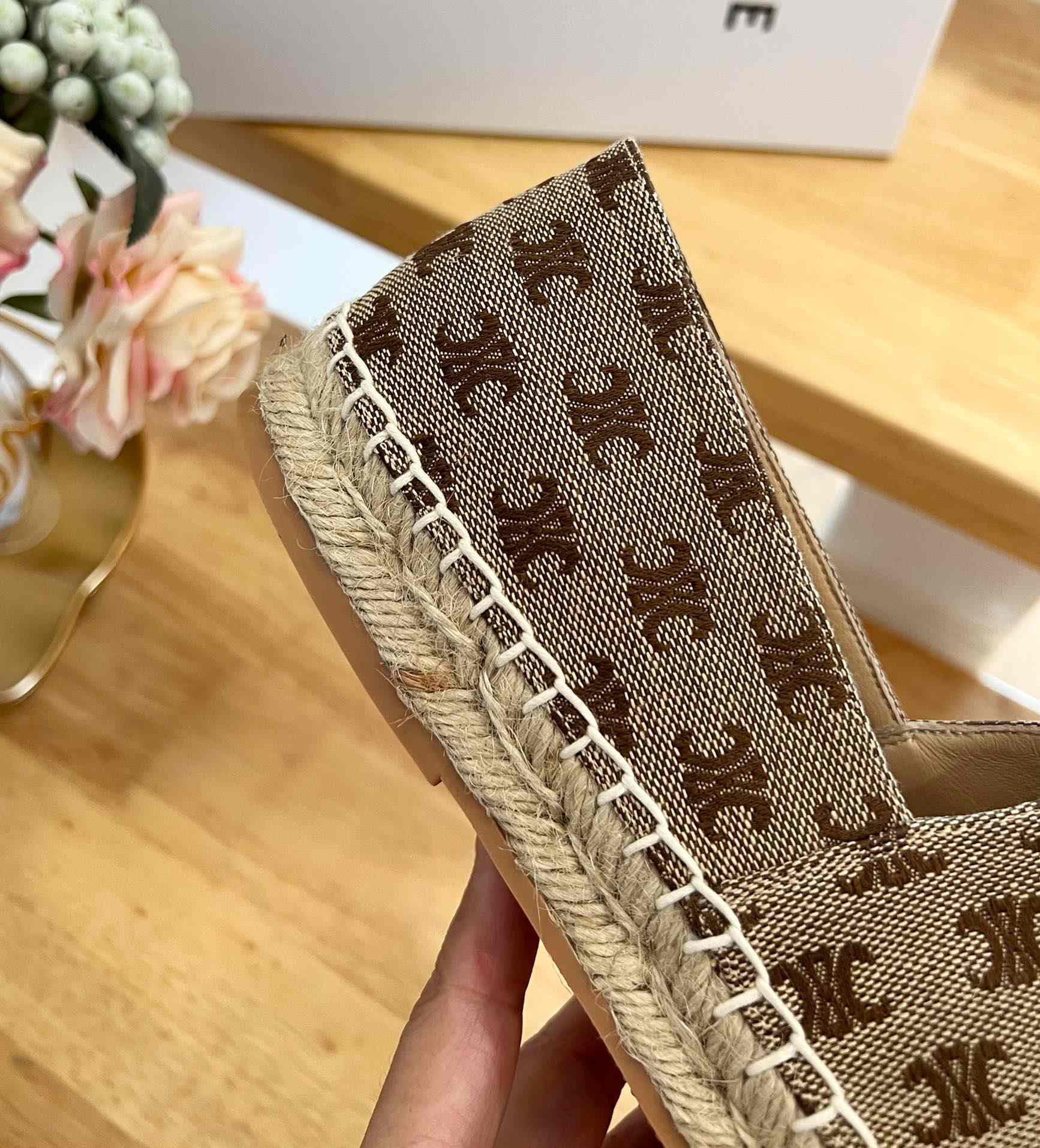 Ce1i*e Flat Espadrille With Triomphe Signature In Triomphe Canvas Brown For Women