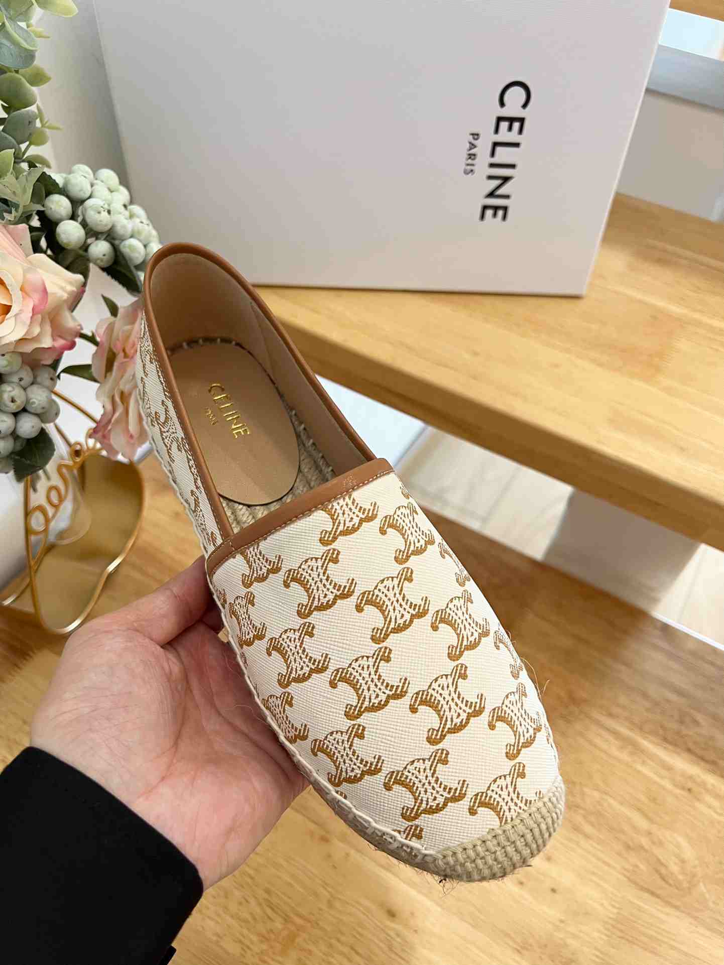 Ce1i*e Flat Espadrille With Triomphe Signature In Triomphe Canvas White For Women 354442279C.01EC