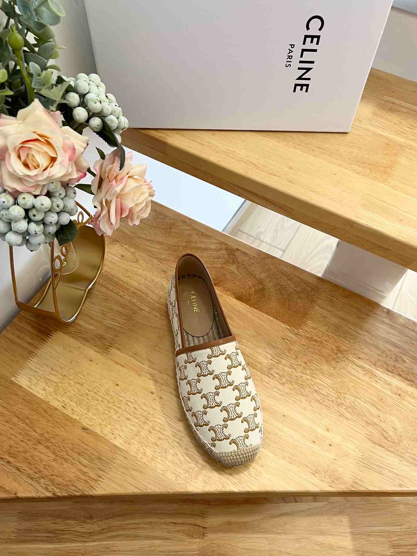 Ce1i*e Flat Espadrille With Triomphe Signature In Triomphe Canvas White For Women 354442279C.01EC