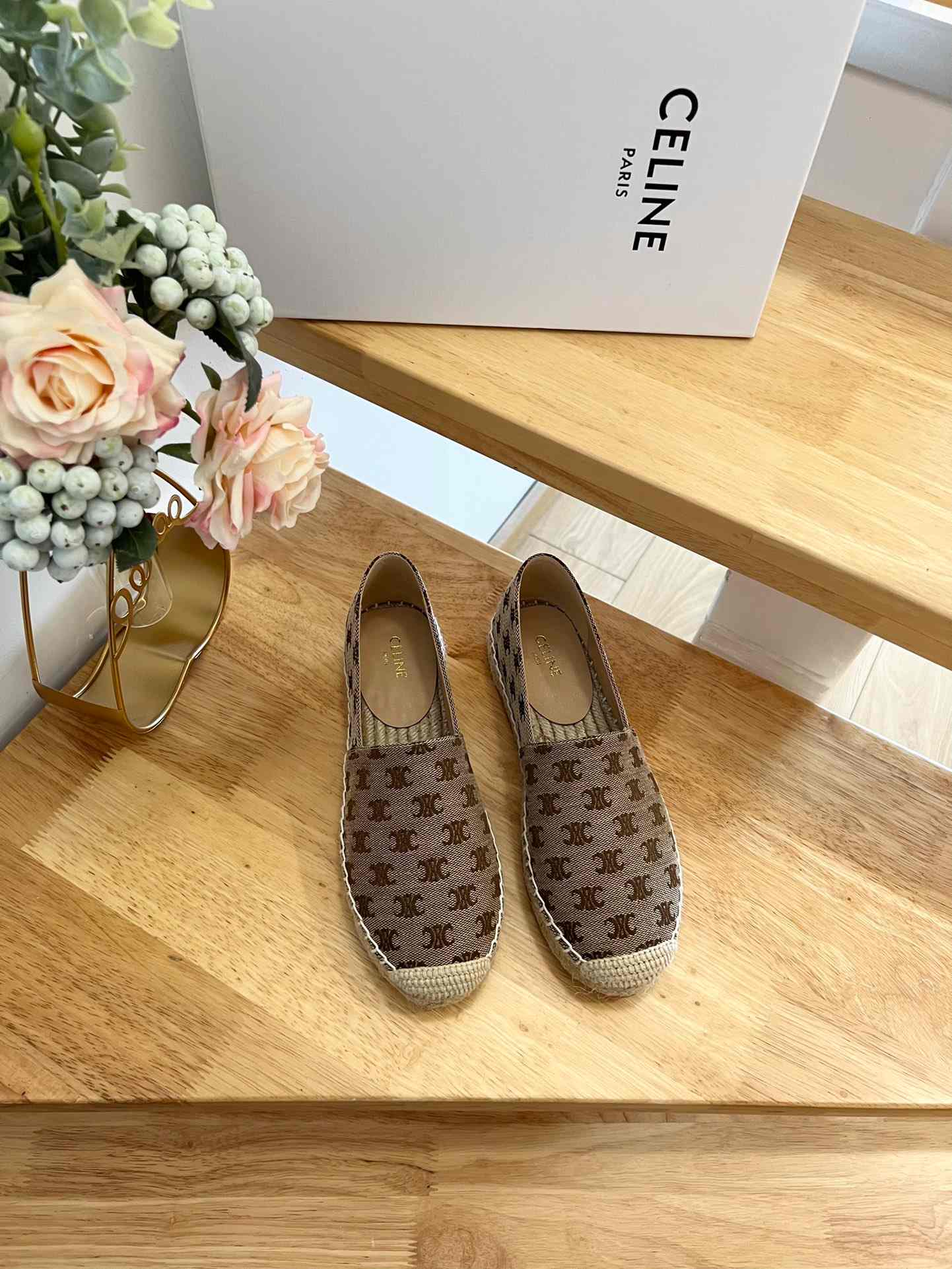 Ce1i*e Flat Espadrille With Triomphe Signature In Triomphe Canvas Brown For Women
