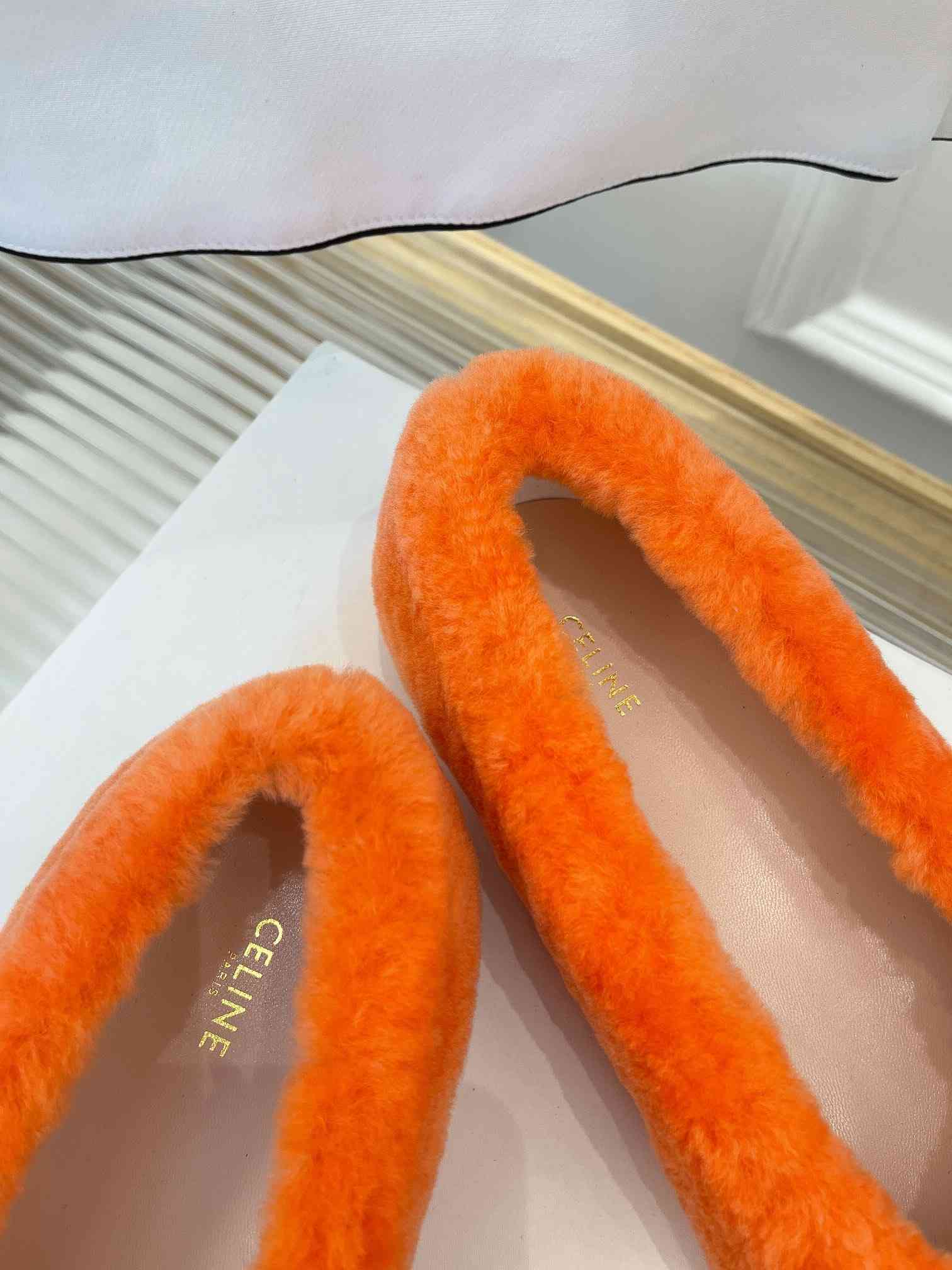 Ce1i*e Les Ballerines Ce1i*e Ballerina With Triomphe Laces And Fur Orange For Women
