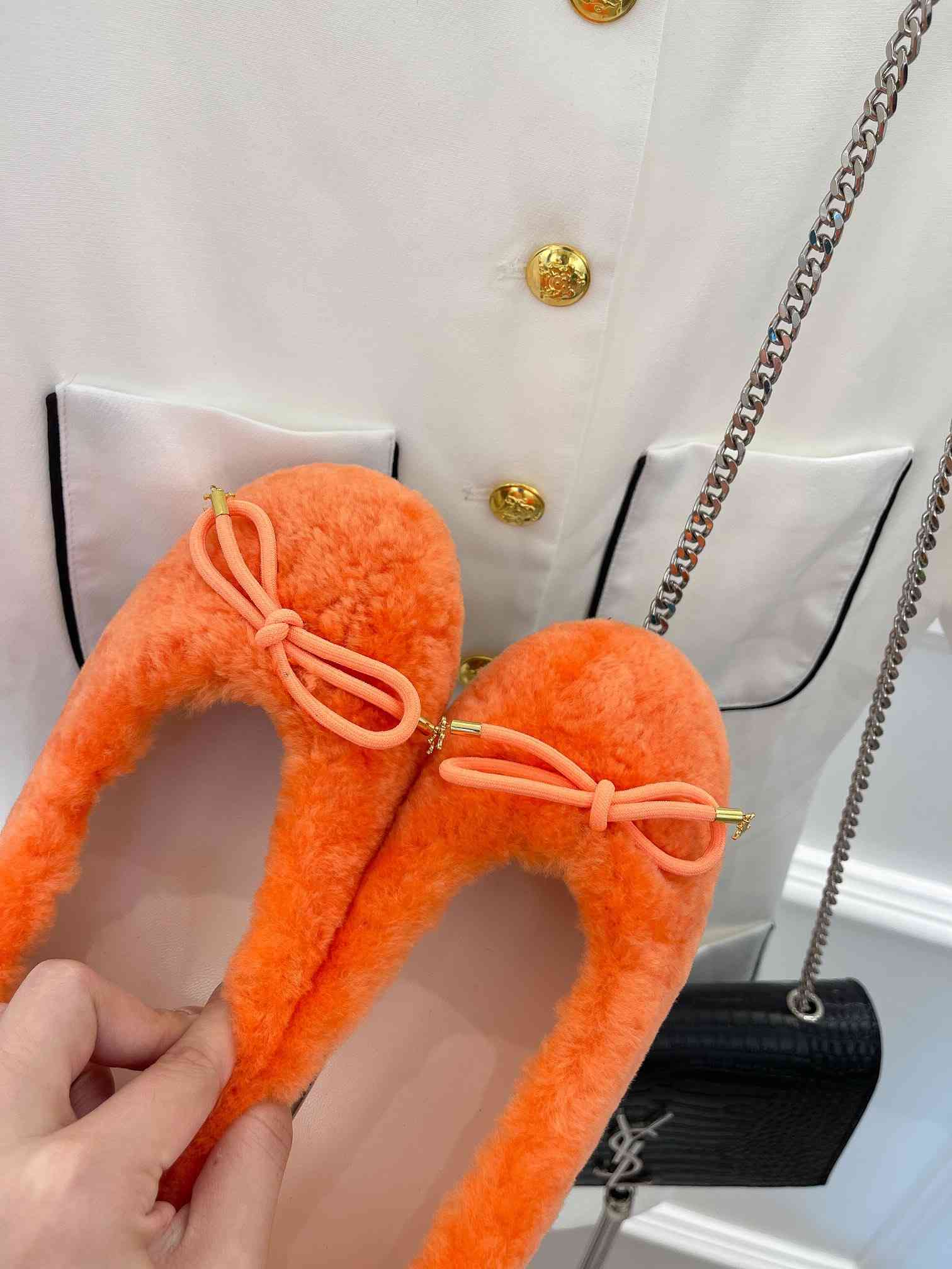 Ce1i*e Les Ballerines Ce1i*e Ballerina With Triomphe Laces And Fur Orange For Women