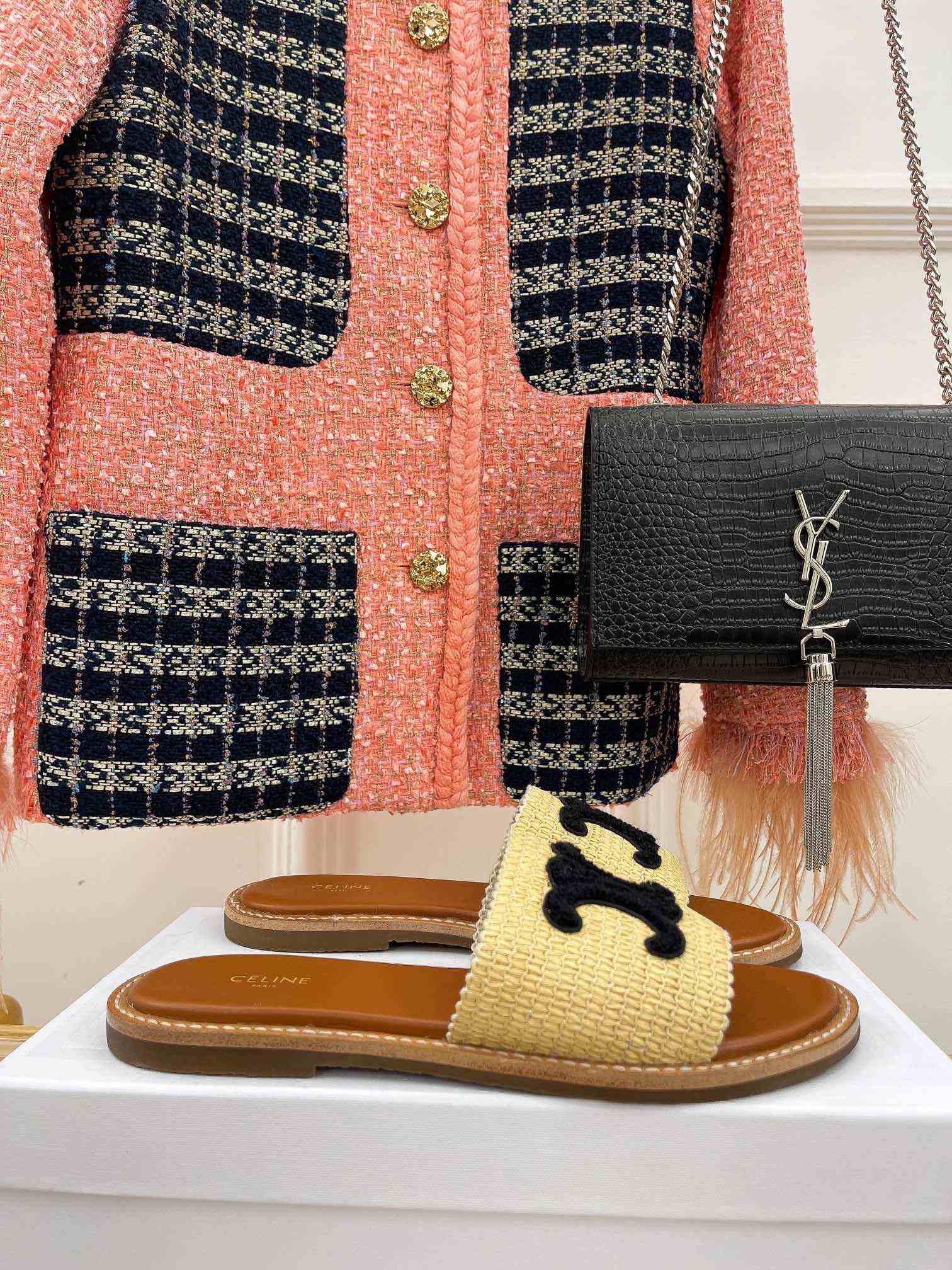 Ce1i*e Lympia Flat In Raffia Beige For Women