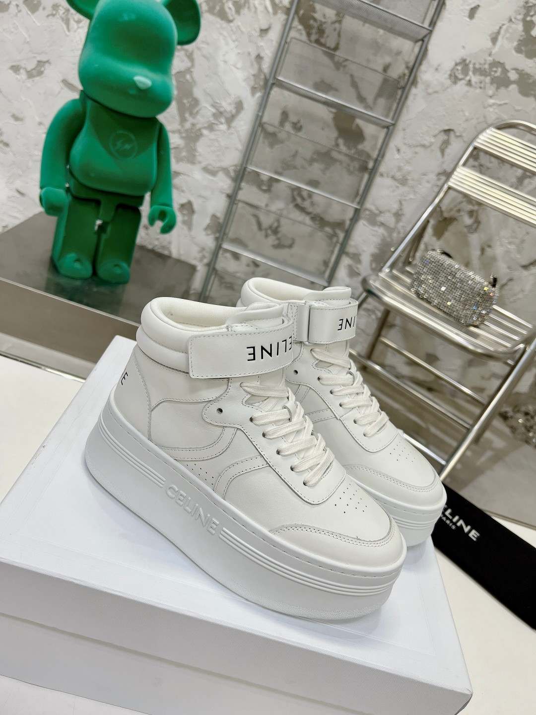 Ce1i*e Mid Block Sneakers With Velcro And Wedge White For Women 352163338C.01OP