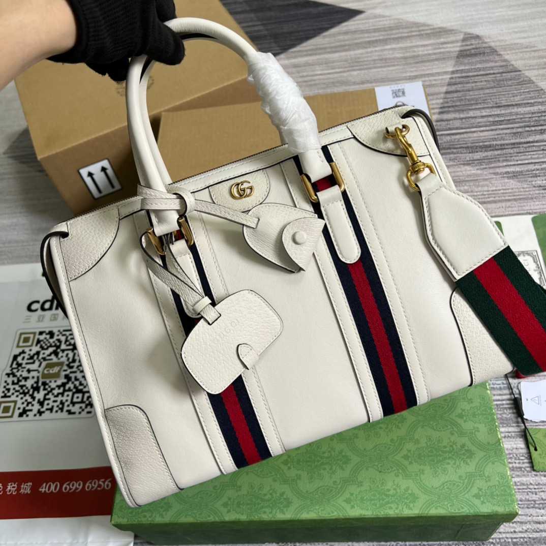 Gvc*1 Double G-Detailed Smooth Medium Handbag White For Men 13.3 in/ 34 cm