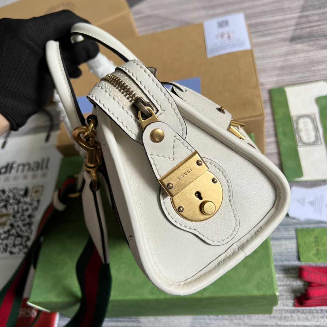 Gvc*1 Double G-Detailed Smooth Mini Handbag White/Grey/Brown For Men 8.6 in/ 22 cm