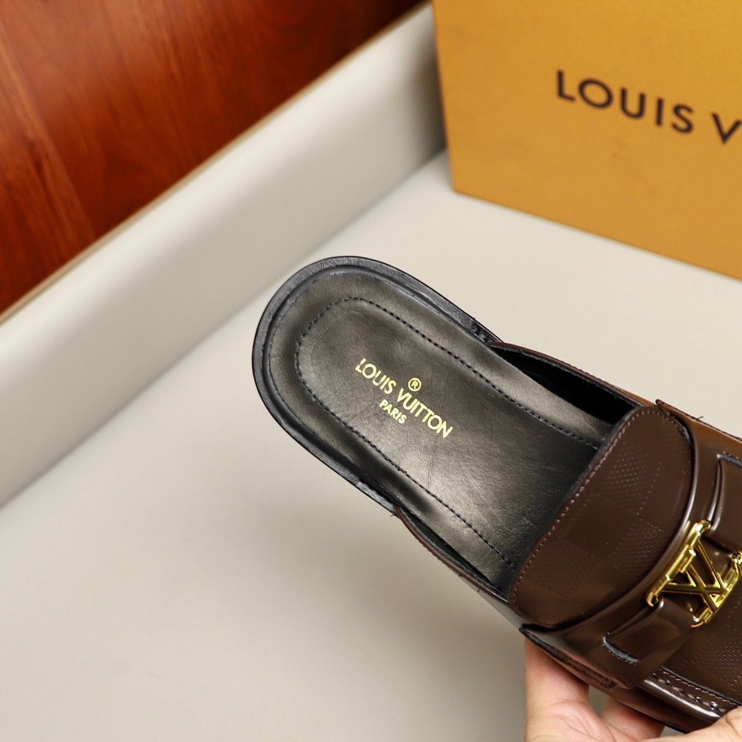 L0vis Vvtt0n Major Open Back With Square Pattern Loafer Brown For Men