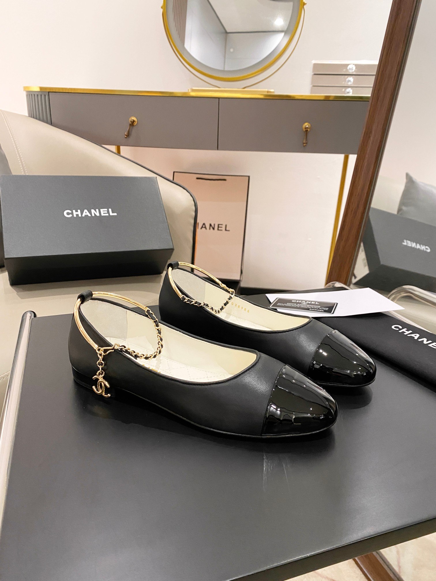 Ch**el Ballerina Logo Shoes Black For Women