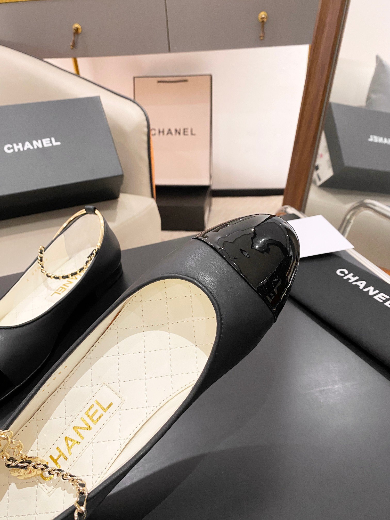 Ch**el Ballerina Logo Shoes Black For Women