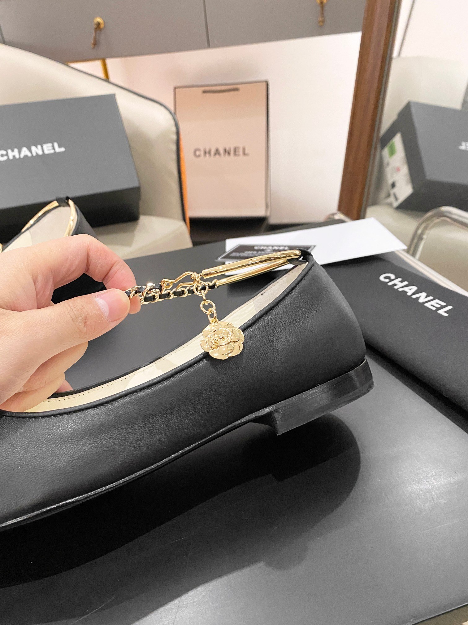 Ch**el Ballerina Logo Shoes Black For Women