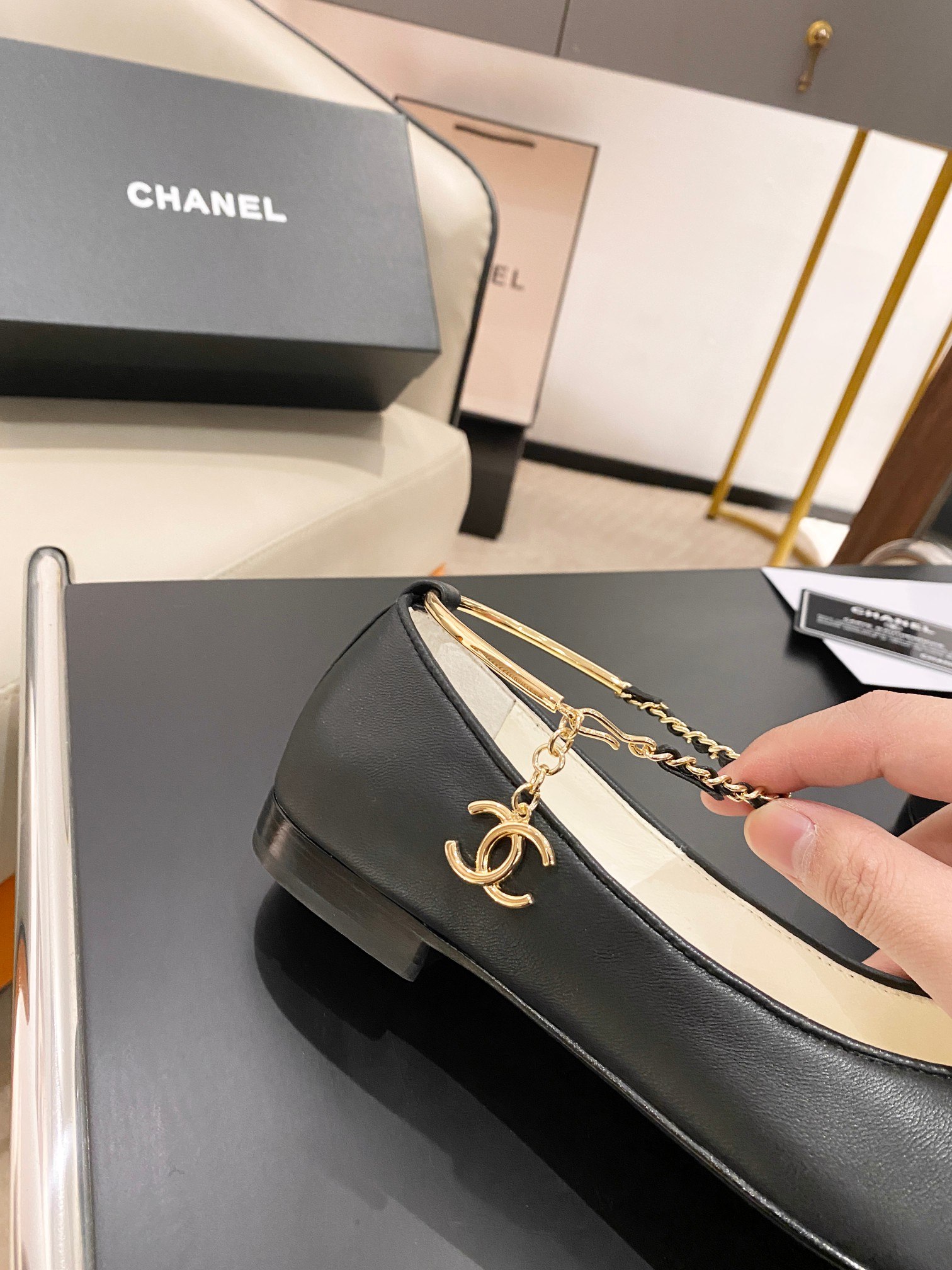 Ch**el Ballerina Logo Shoes Black For Women