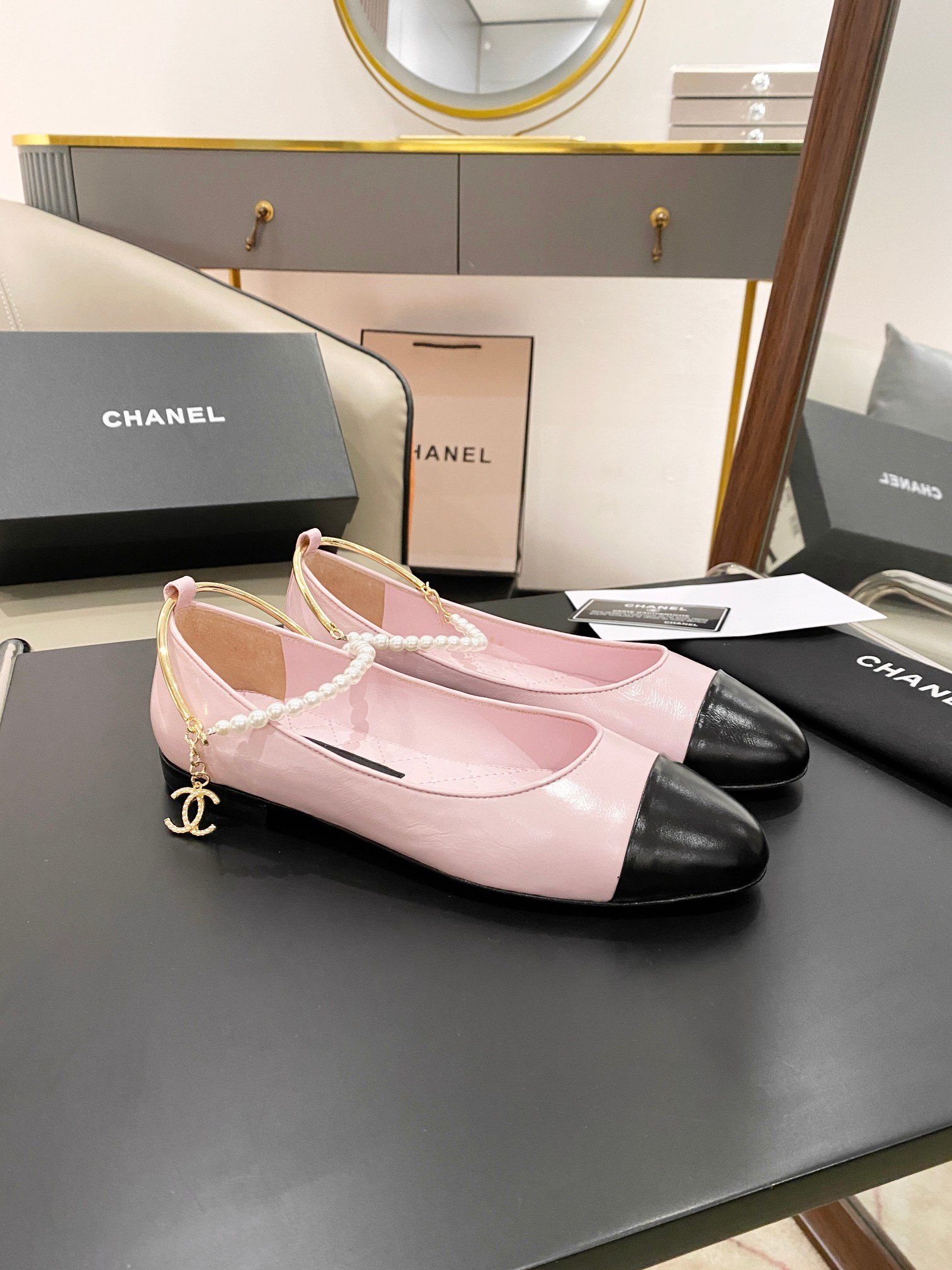 Ch**el Ballerina Logo Shoes Pink For Women