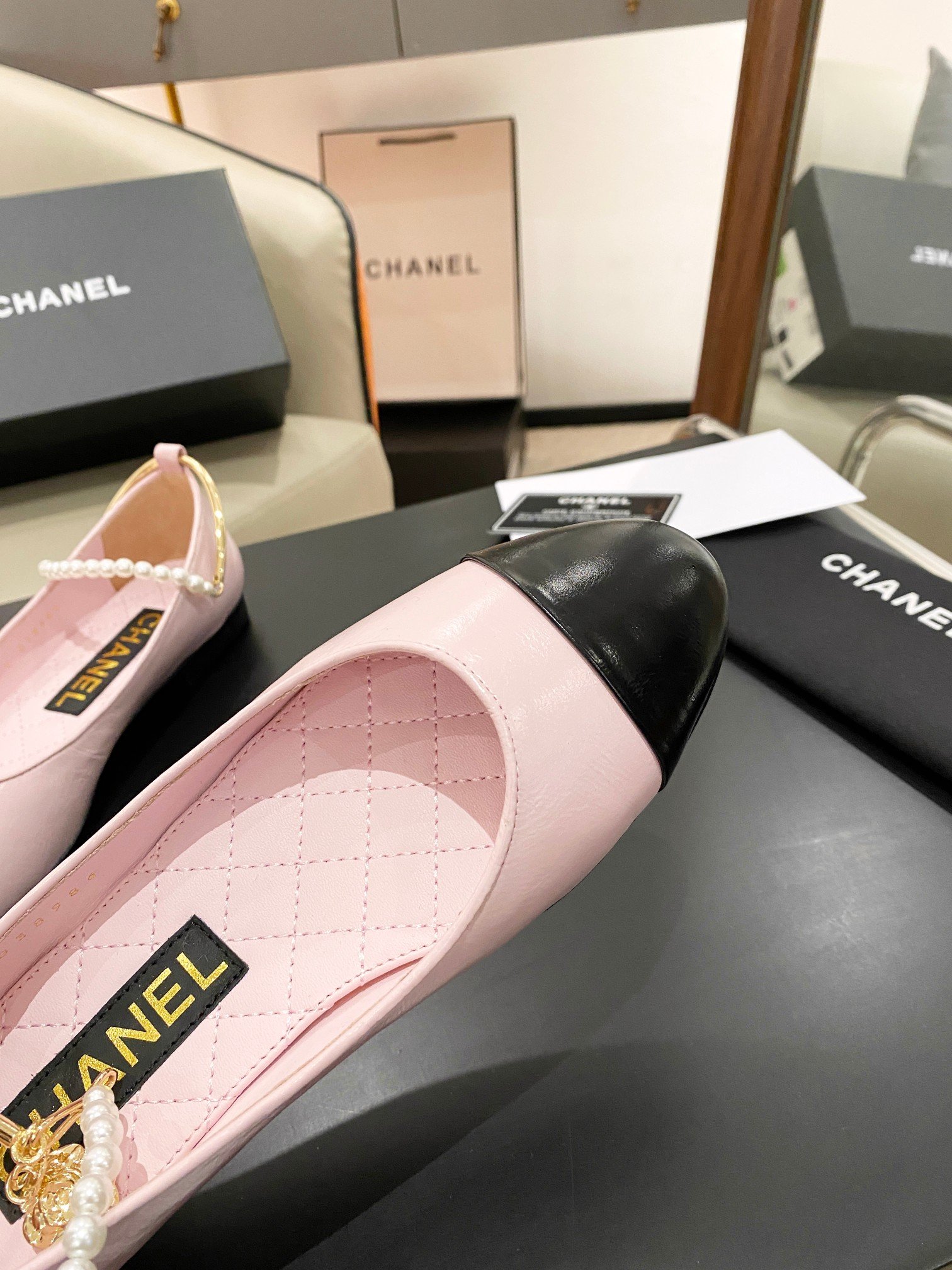 Ch**el Ballerina Logo Shoes Pink For Women