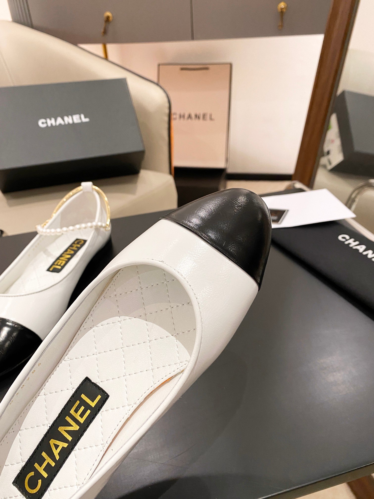 Ch**el Ballerina Logo Shoes White For Women