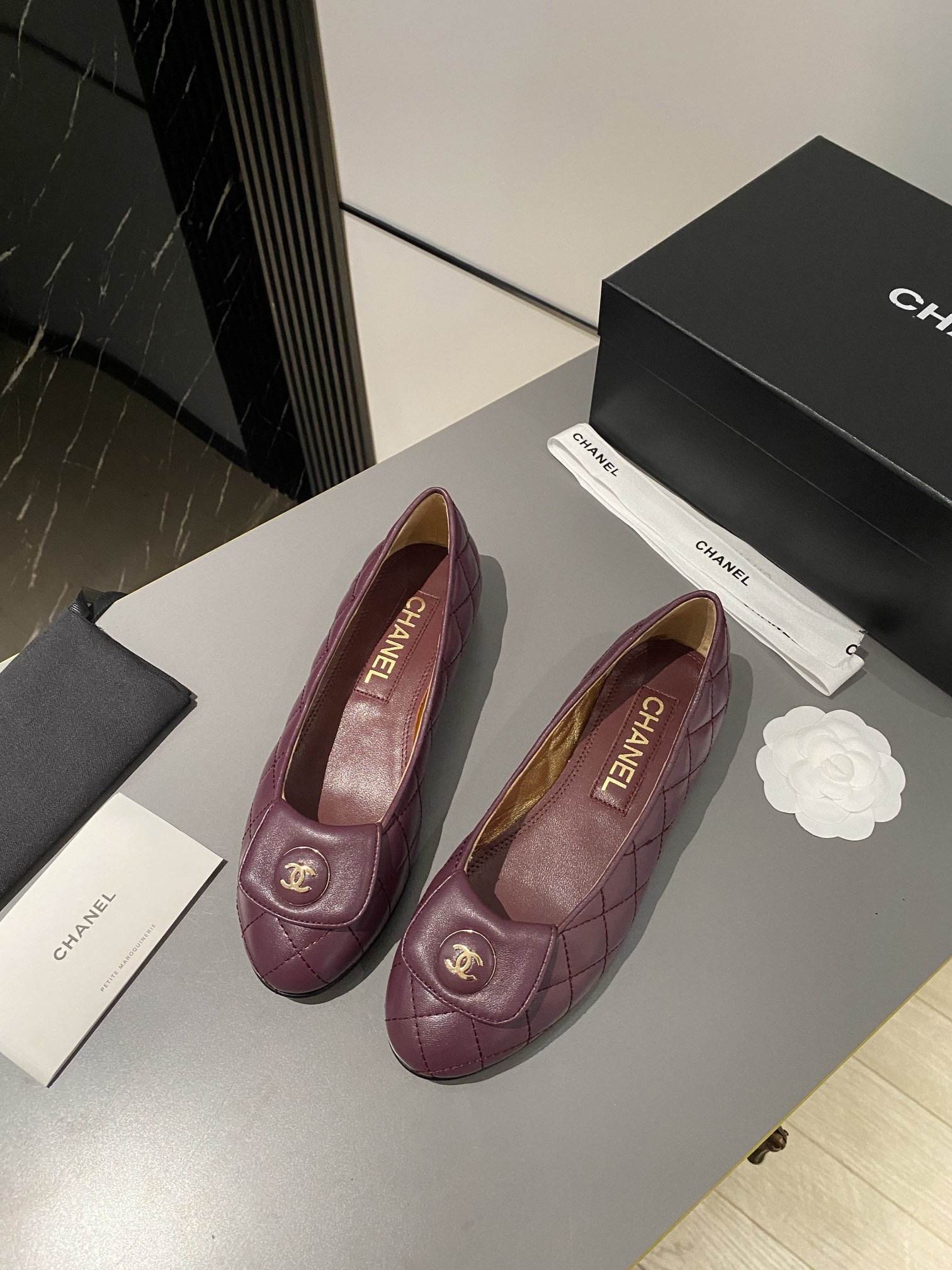 Ch**el Ballet Flats Burgundy For Women